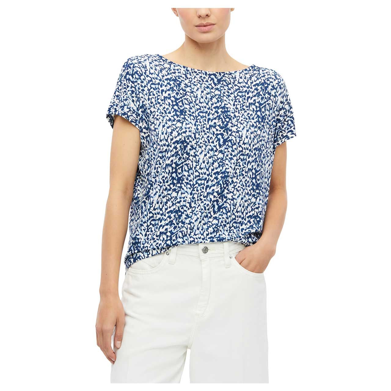 s. Oliver Damen T-Shirt in Blau mit Print, Vorderansicht am Model