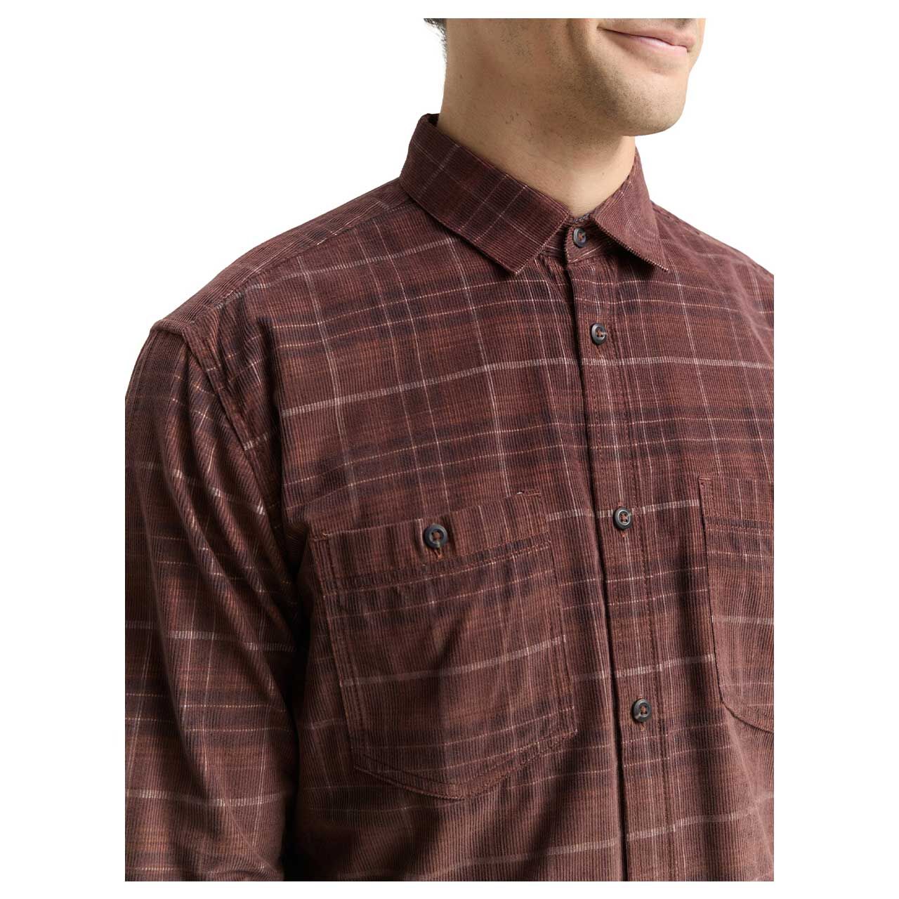 Herren Cord Hemd von Tom Tailor in Braun kariert, Detailansicht am Model