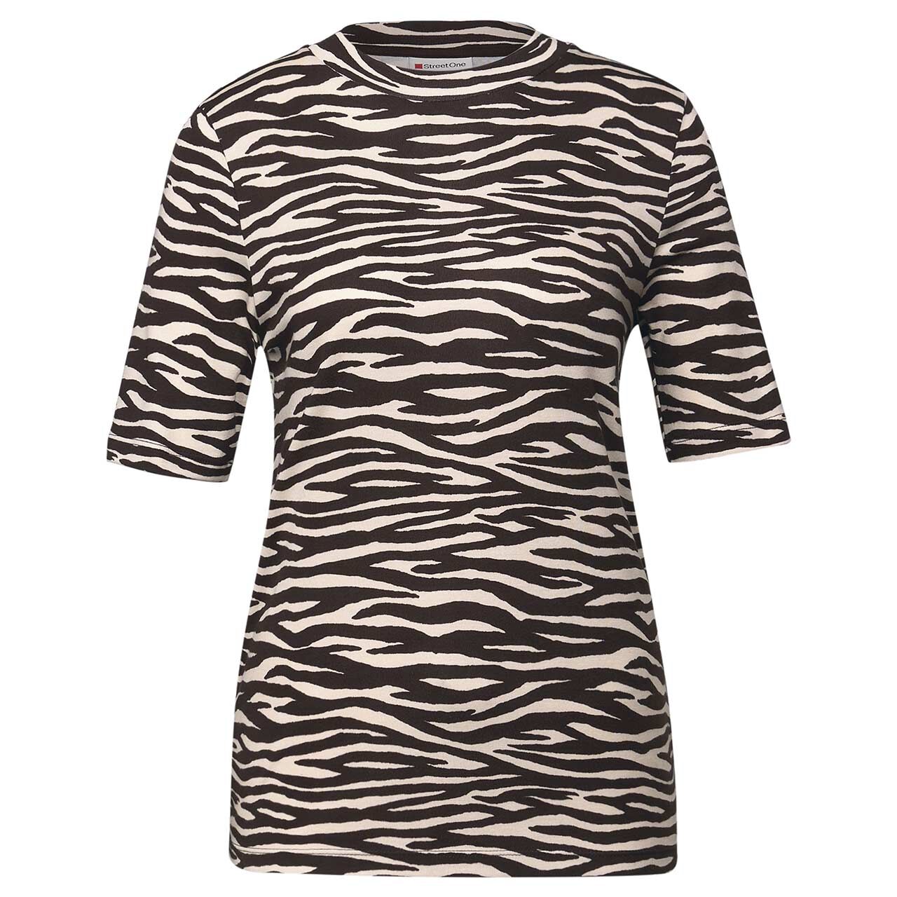 Street One Damen T-Shirt Printed Turtle Neck deep roast brown