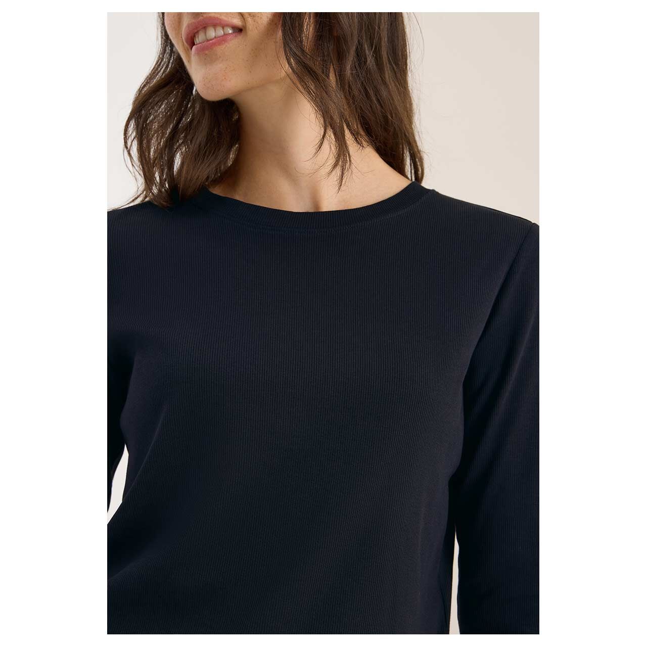 Damen 3/4 Arm Shirt Solid Rib von Cecil in Dunkelblau, Vorderansicht am Model