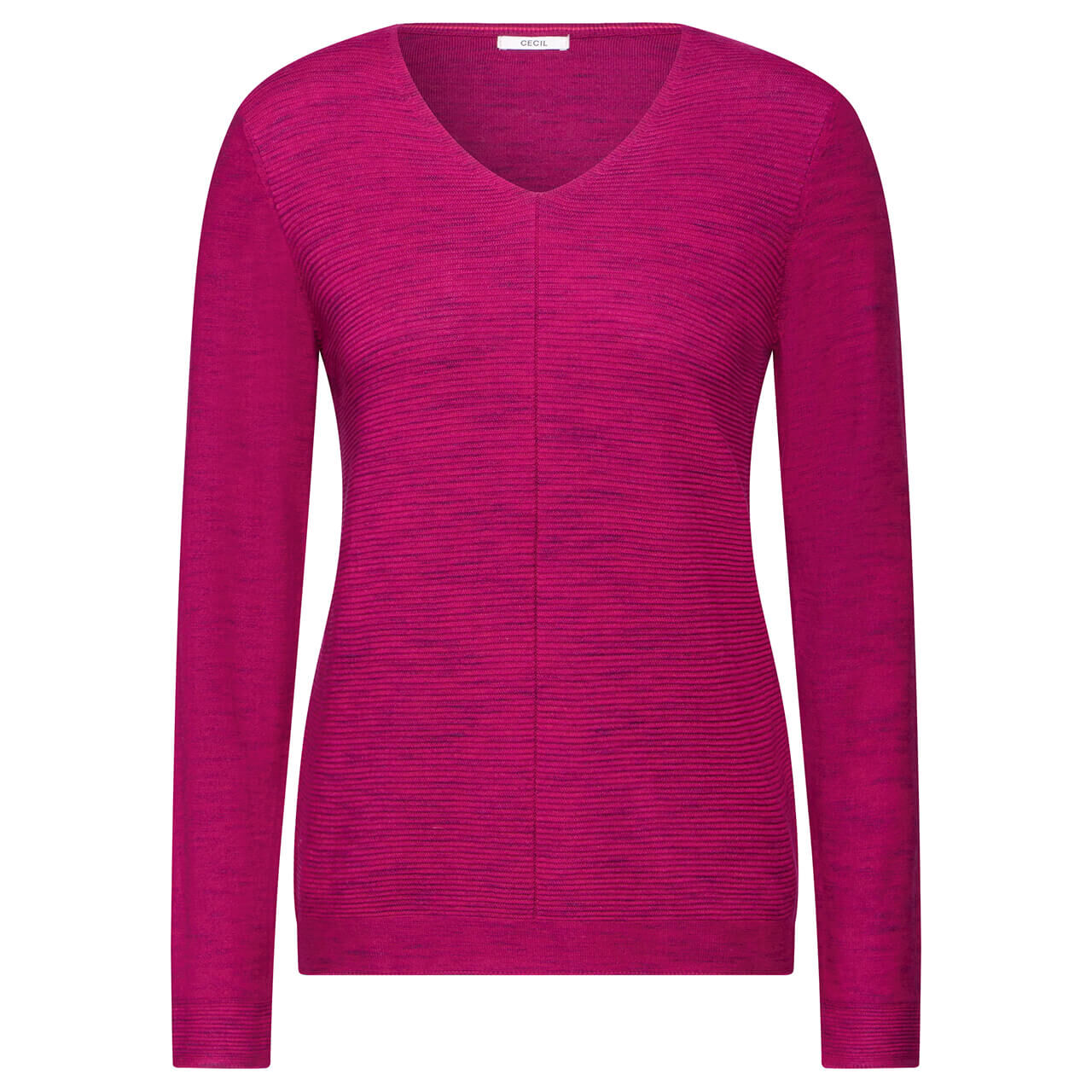 Cecil Damen Langarm Pullover Structured V-Neck heather jewel pink melange