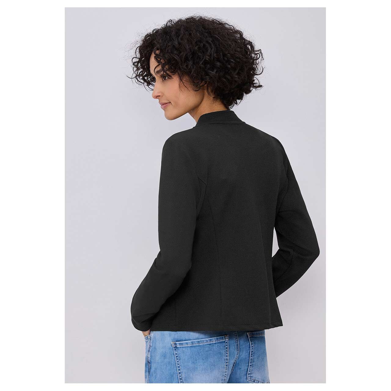 Damen Blazer Structured Jersey von Street One in Schwarz, Rückansicht am Model