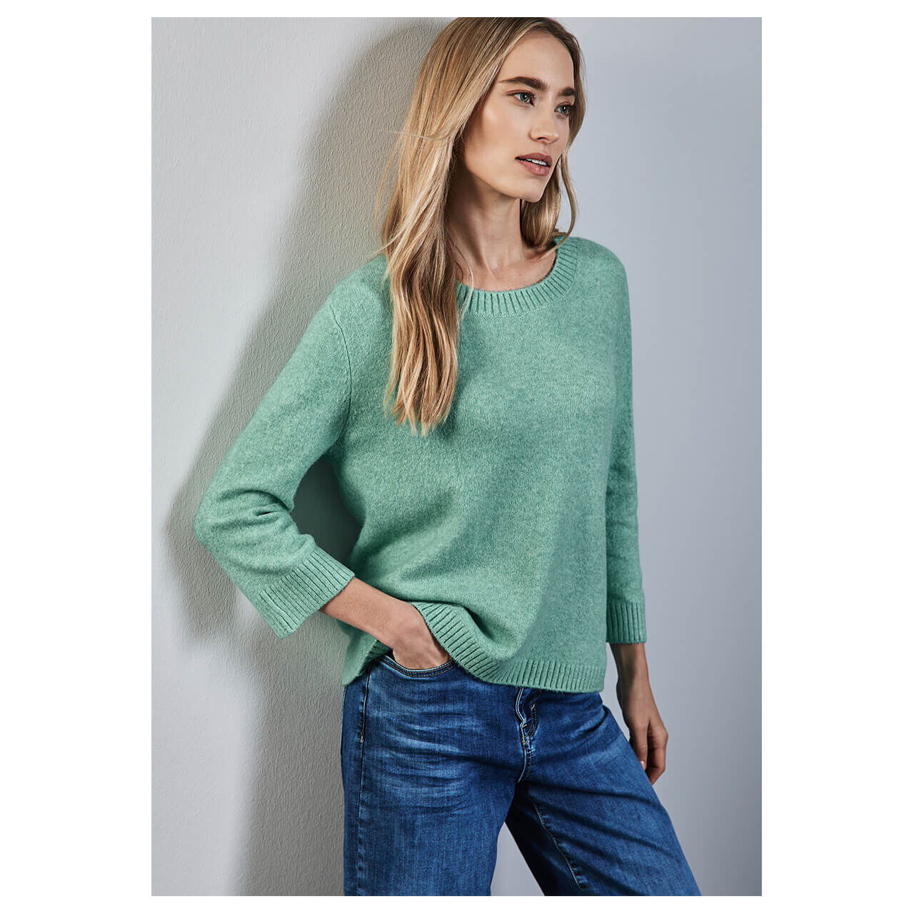 Street One Damen 3/4 Arm Pullover Cosy Round Neck Sweater sunlit green melange