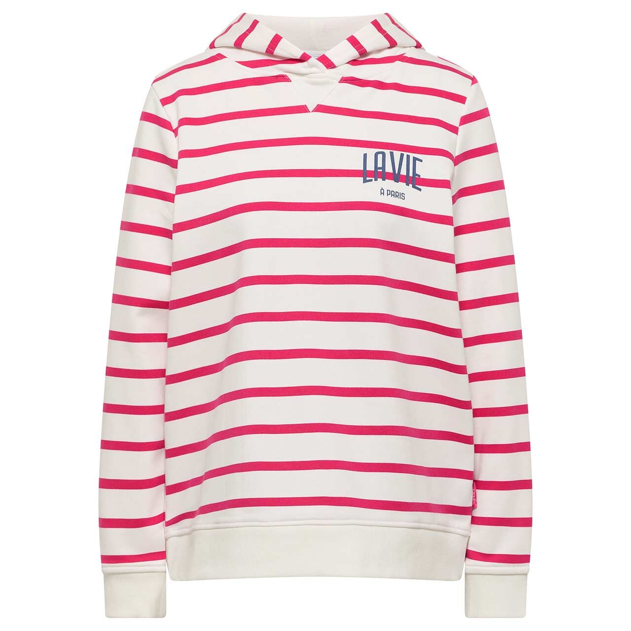 Cecil Damen Hoodie Sweatshirt Striped Chest Print beetroot pink