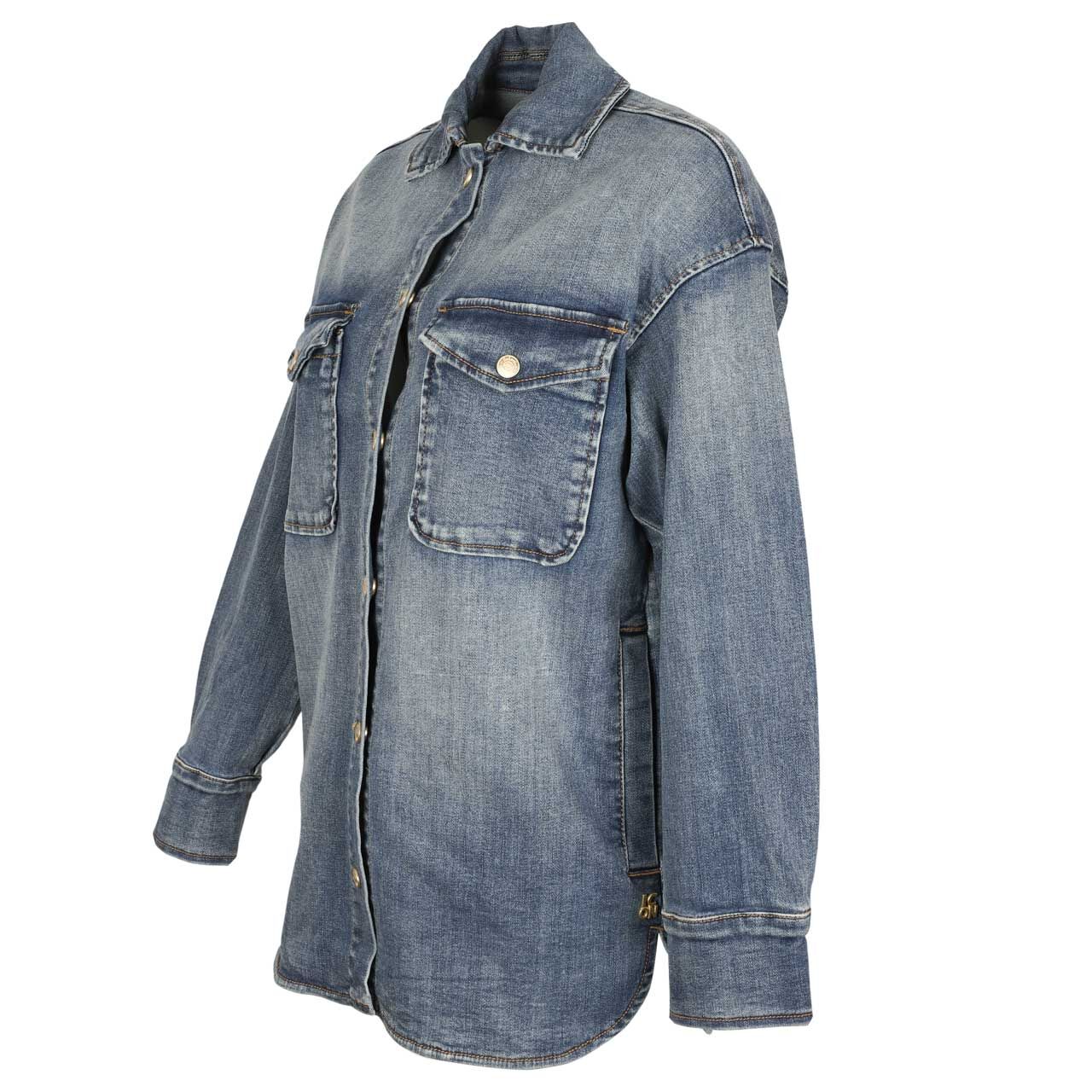 Damen Langarm Bluse von  Senoritas ICON in Blau angewaschen, Seitenansicht