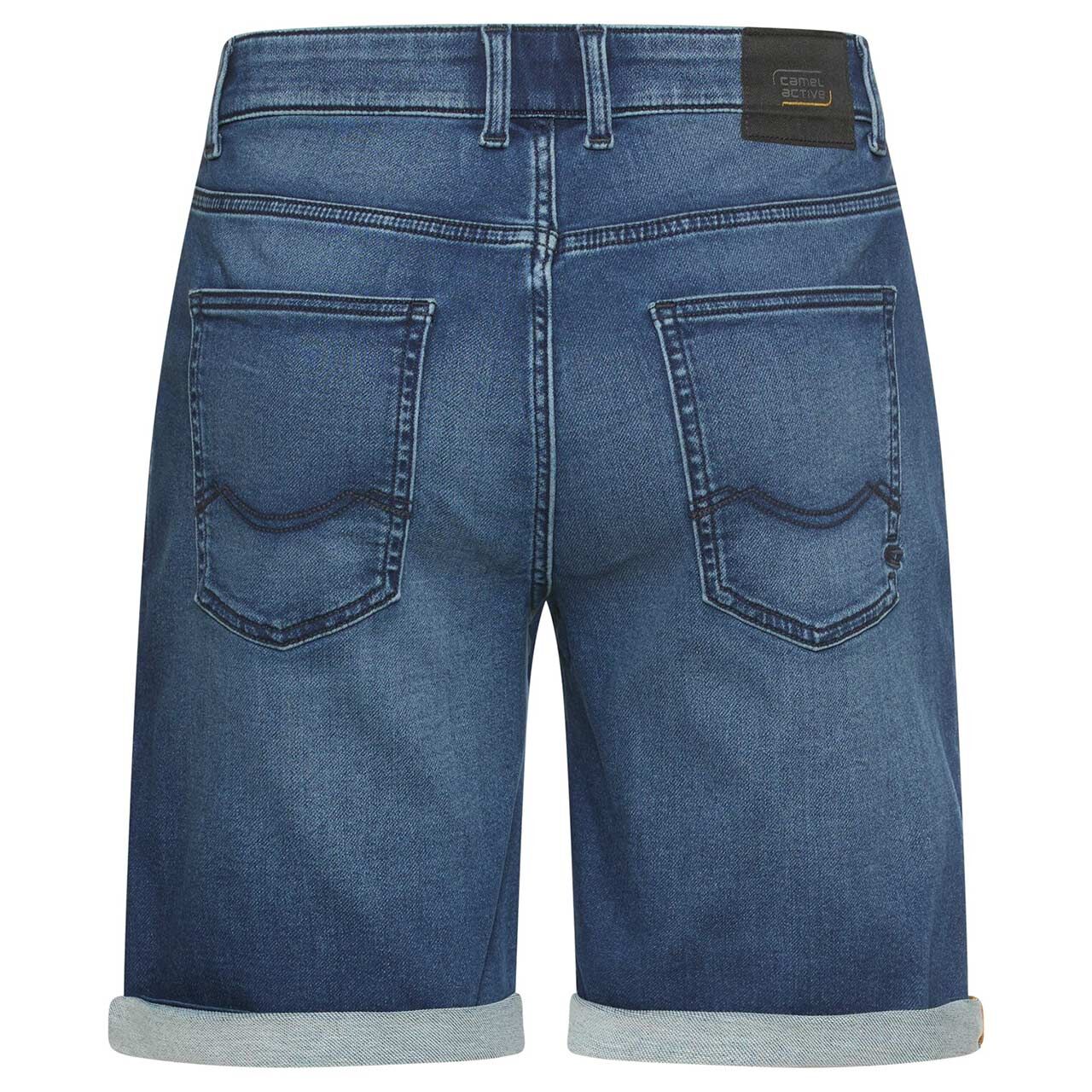 Stretch Herren Jeans Bermuda Houston fleXXX von Camel active in Dunkelblau angewaschen, Rückansicht