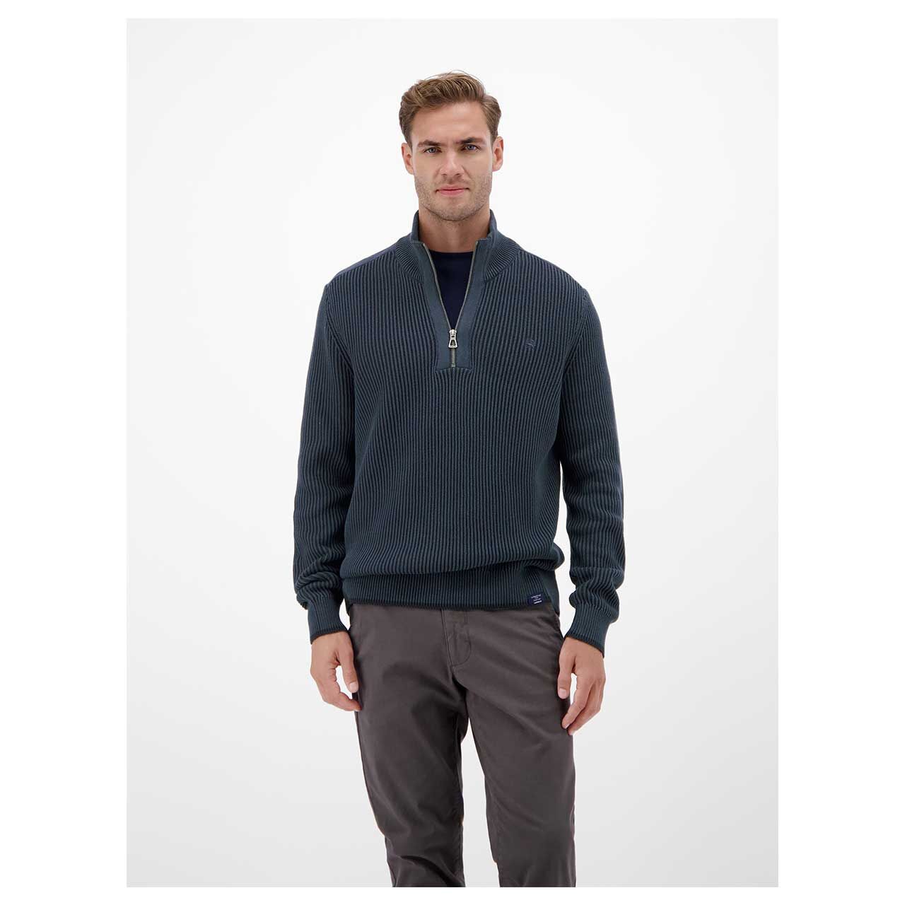 Herren Pullover Troyer von Lerros in Dunkelblau, Vorderansicht am Model