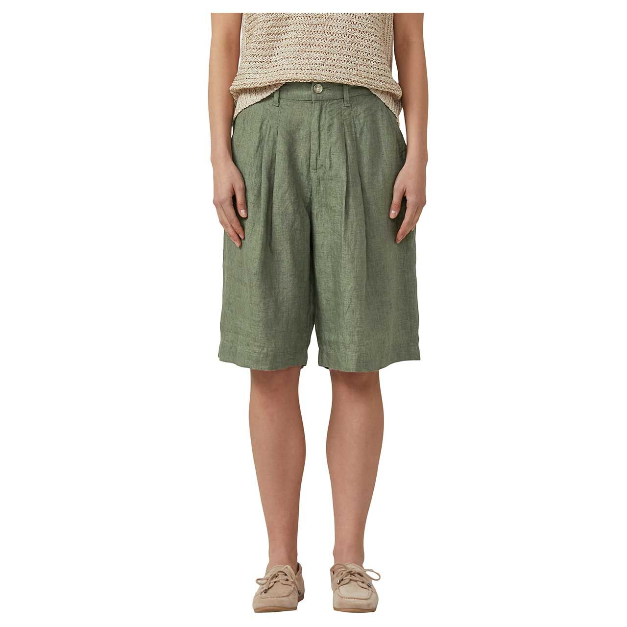 Damen Leinen Bermuda von s.Oliver in Grün, Vorderansicht am Model