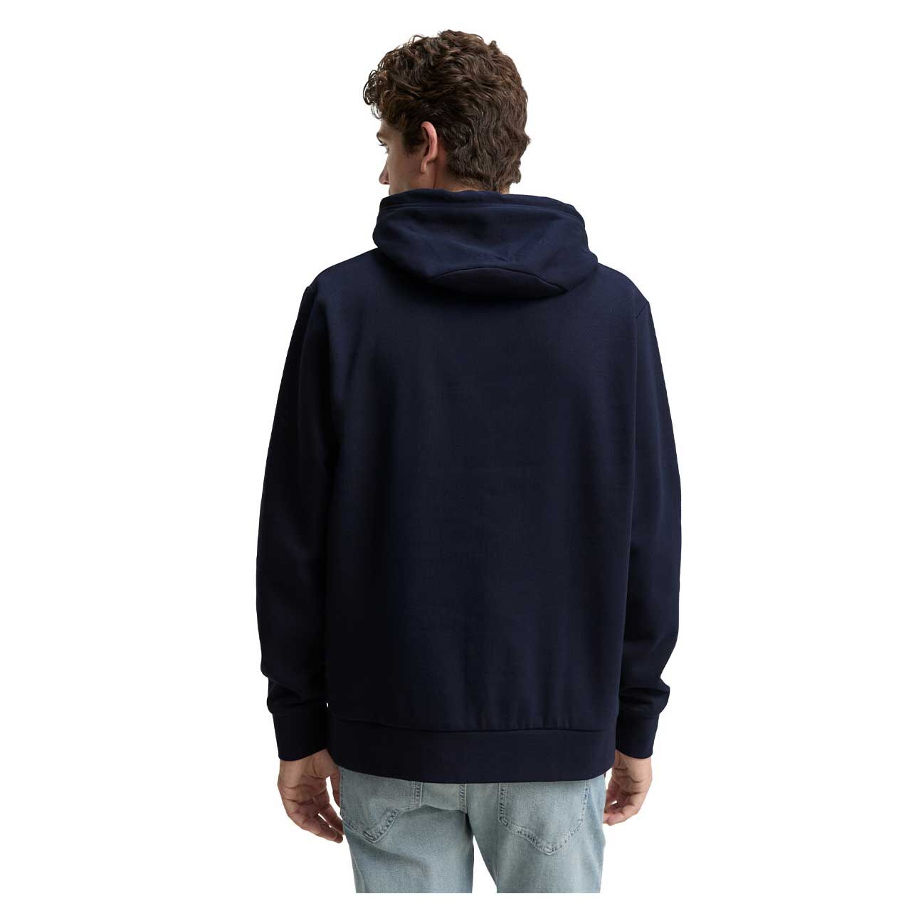 Herren Hoodie Sweatshirt von Tom Tailor in Dunkelblau mit Print, Rückansicht am Model