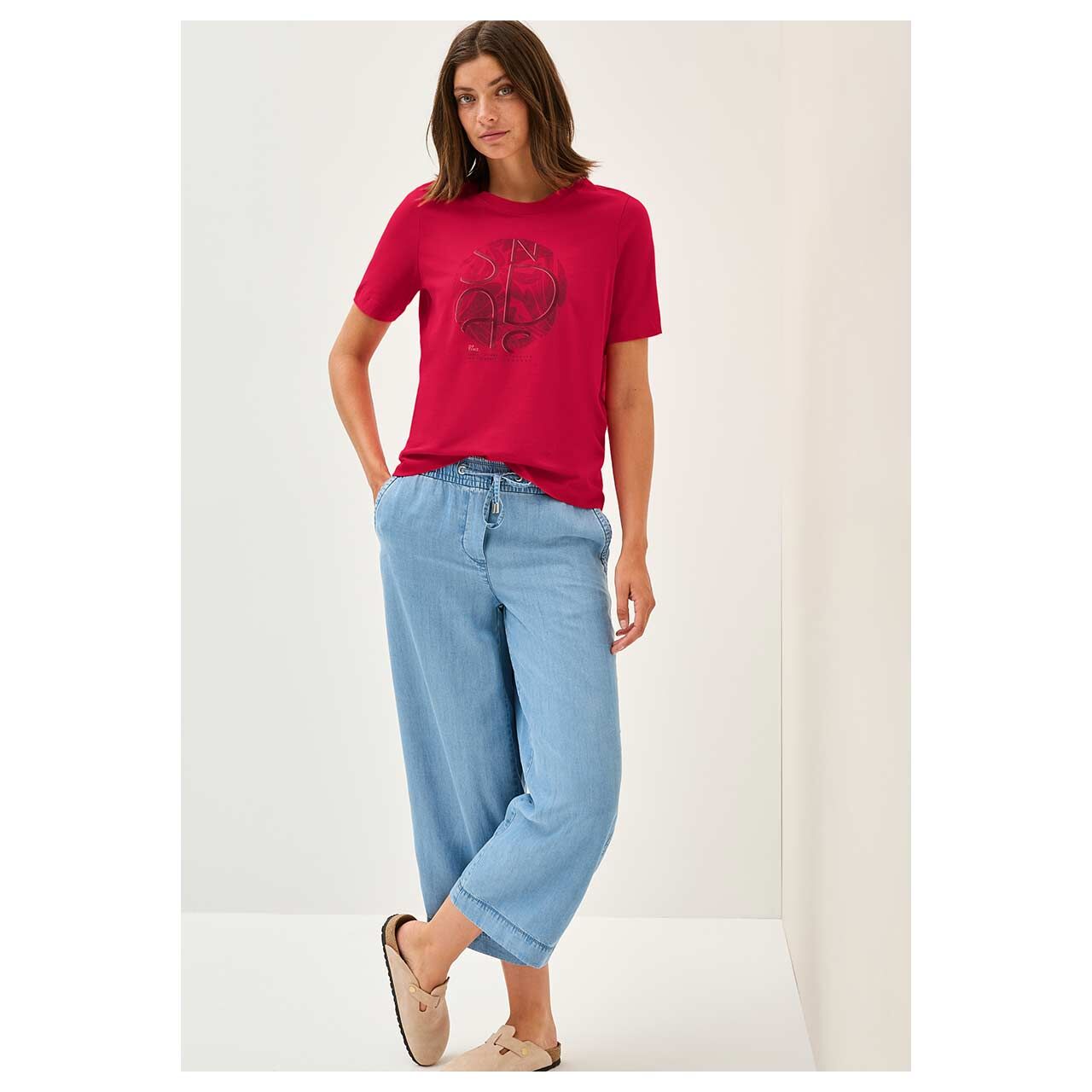 Damen T-Shirt Basic Circle von Cecil in Rot mit Print, Ganzkörperansicht