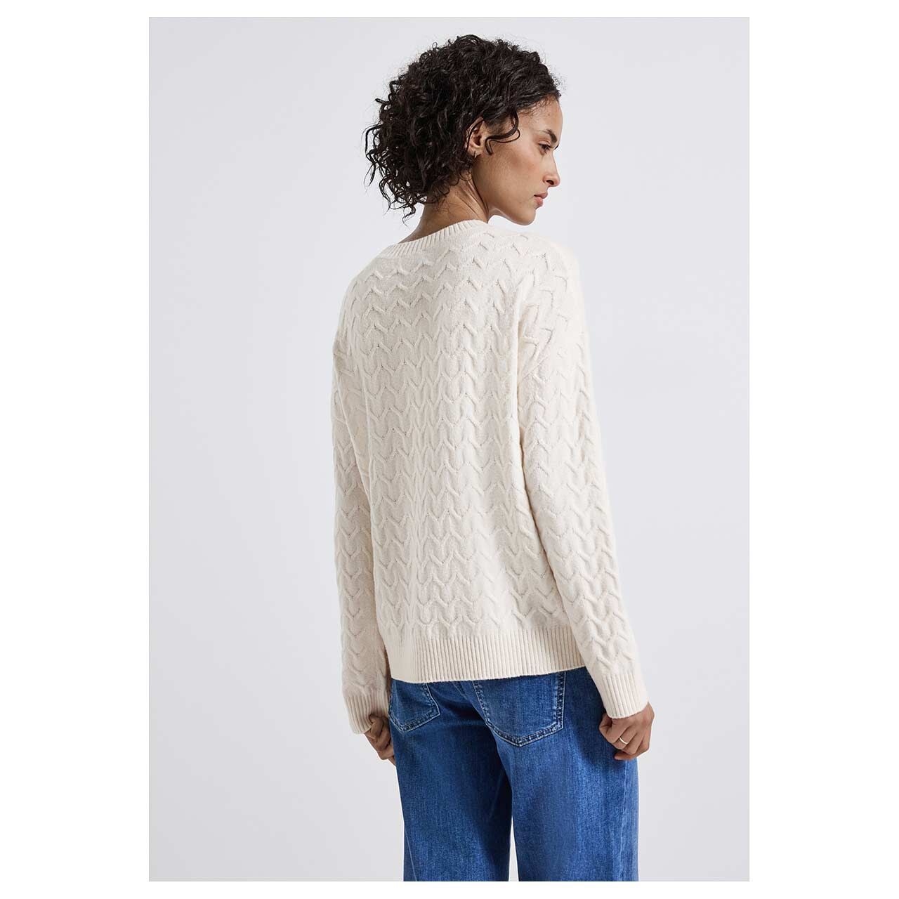 Damen Pullover Cosy Structure von Street One in Hellbeige, Rückansicht am Model