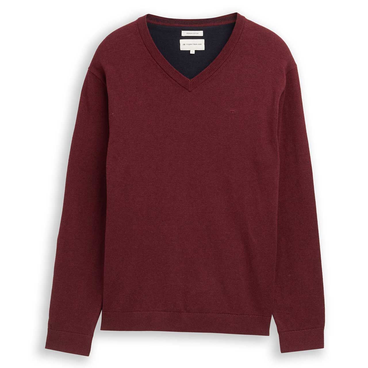 Tom Tailor Herren Pullover Basic V-neck Knit bordeaux melange