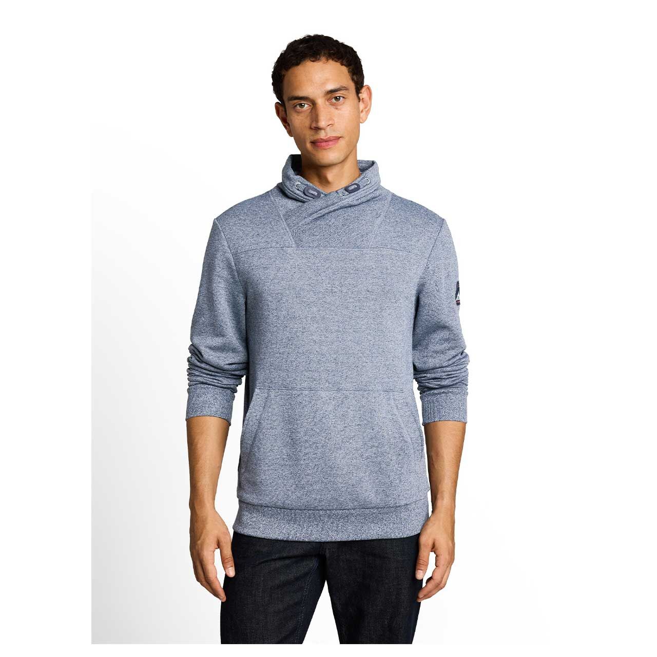 Herren Sweatshirt Structured Snood von Tom Tailor in Dunkelblau meliert, Vorderansicht am Model