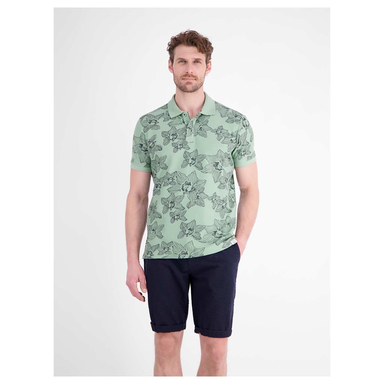 Herren Poloshirt von Lerros in Hellgrün mit Print, Vorderansicht am Model