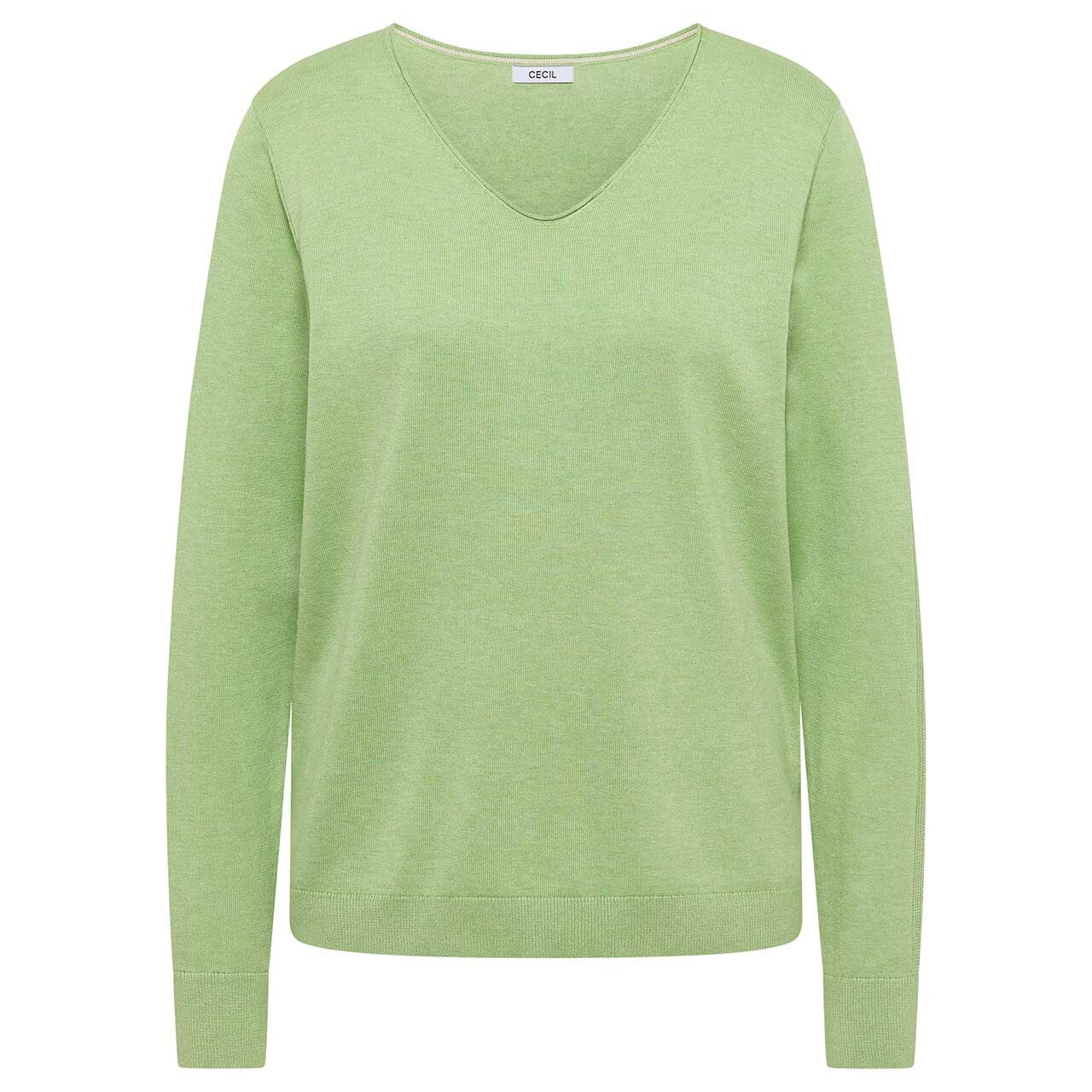 Cecil Damen Pullover Basic V-Neck bamboo green melange