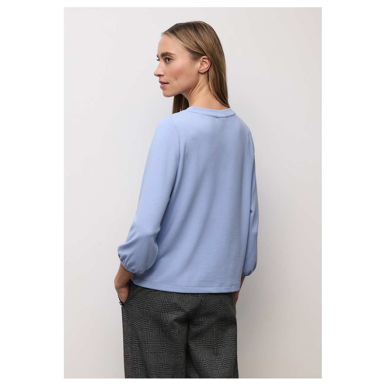 Damen 3/4 Arm Shirt Uni Jacquard von Street One in Hellblau, Rückansicht am Model