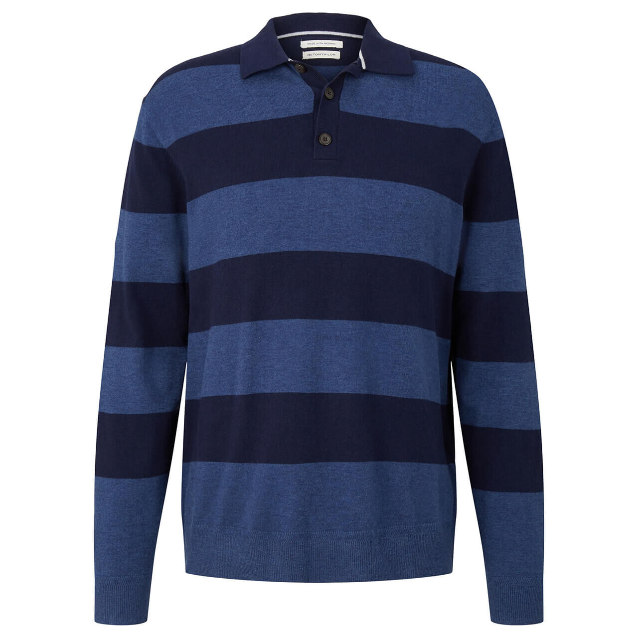 Tom Tailor Herren Polo Langarm Shirt blue navy block stripe