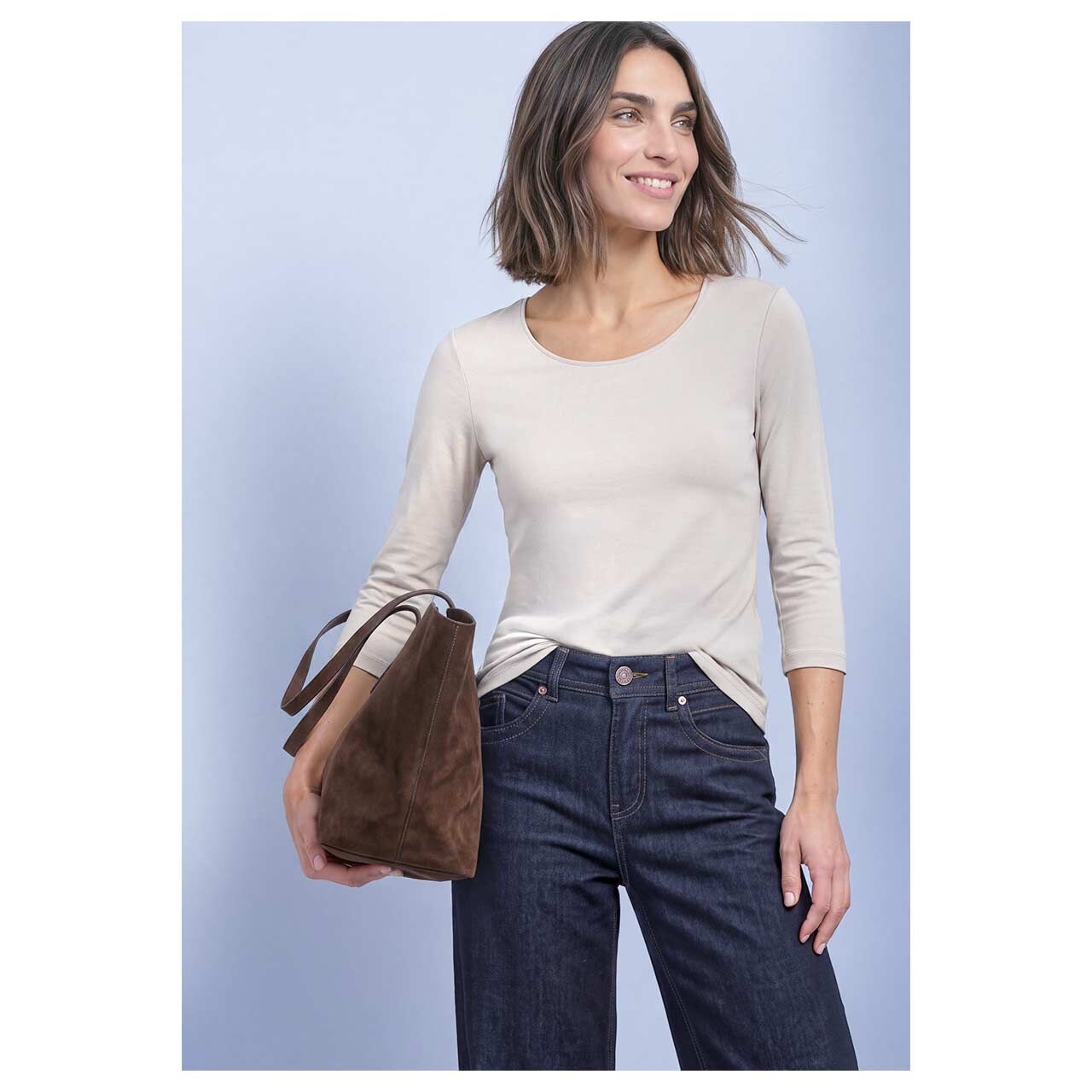Damen 3/4 Arm Shirt Pania von Street One in Hellbeige, Vorderansicht am Model
