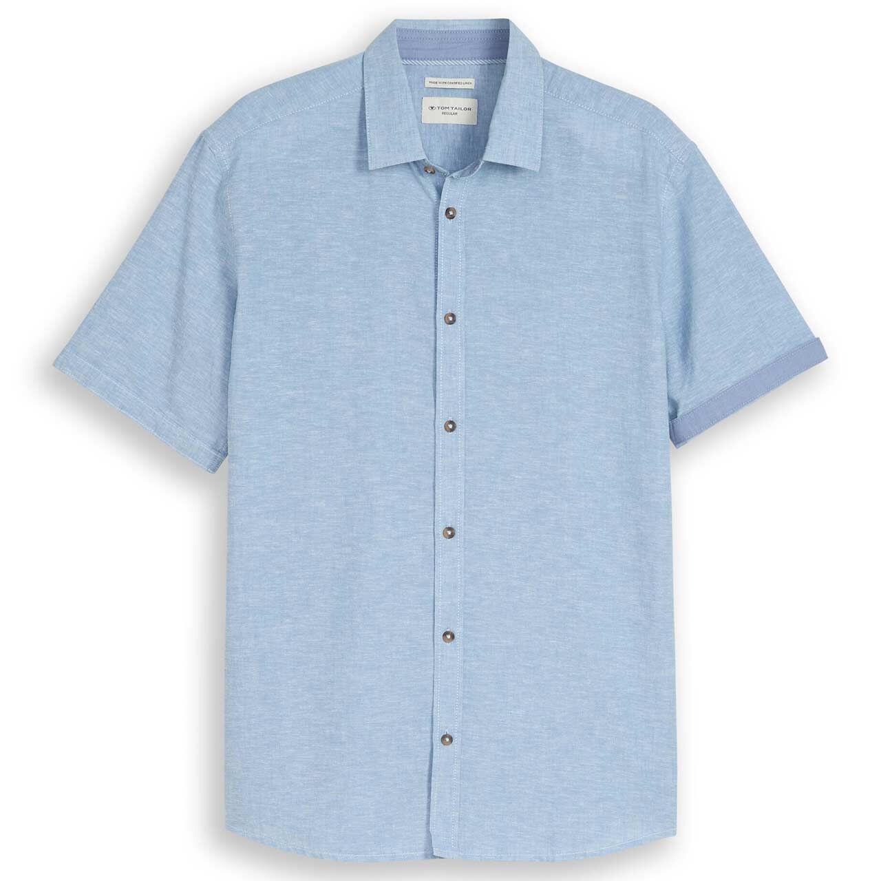 Tom Tailor Herren 1/2 Arm Leinen Hemd Cotton Linen bleeched blue chambray