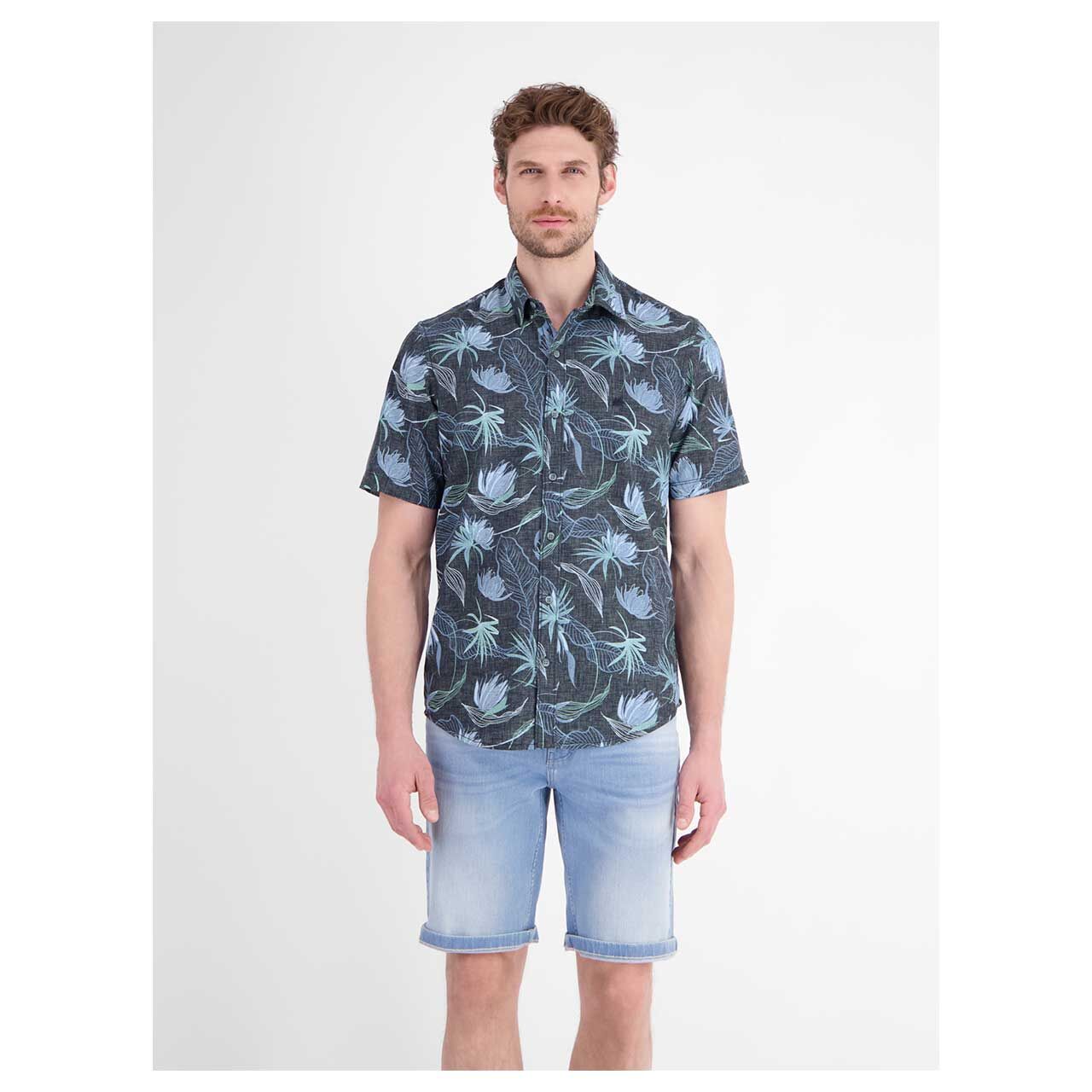 Herren 1/2 Arm Hemd von Lerros in Dunkelblau mit Print, Vorderansicht am Model