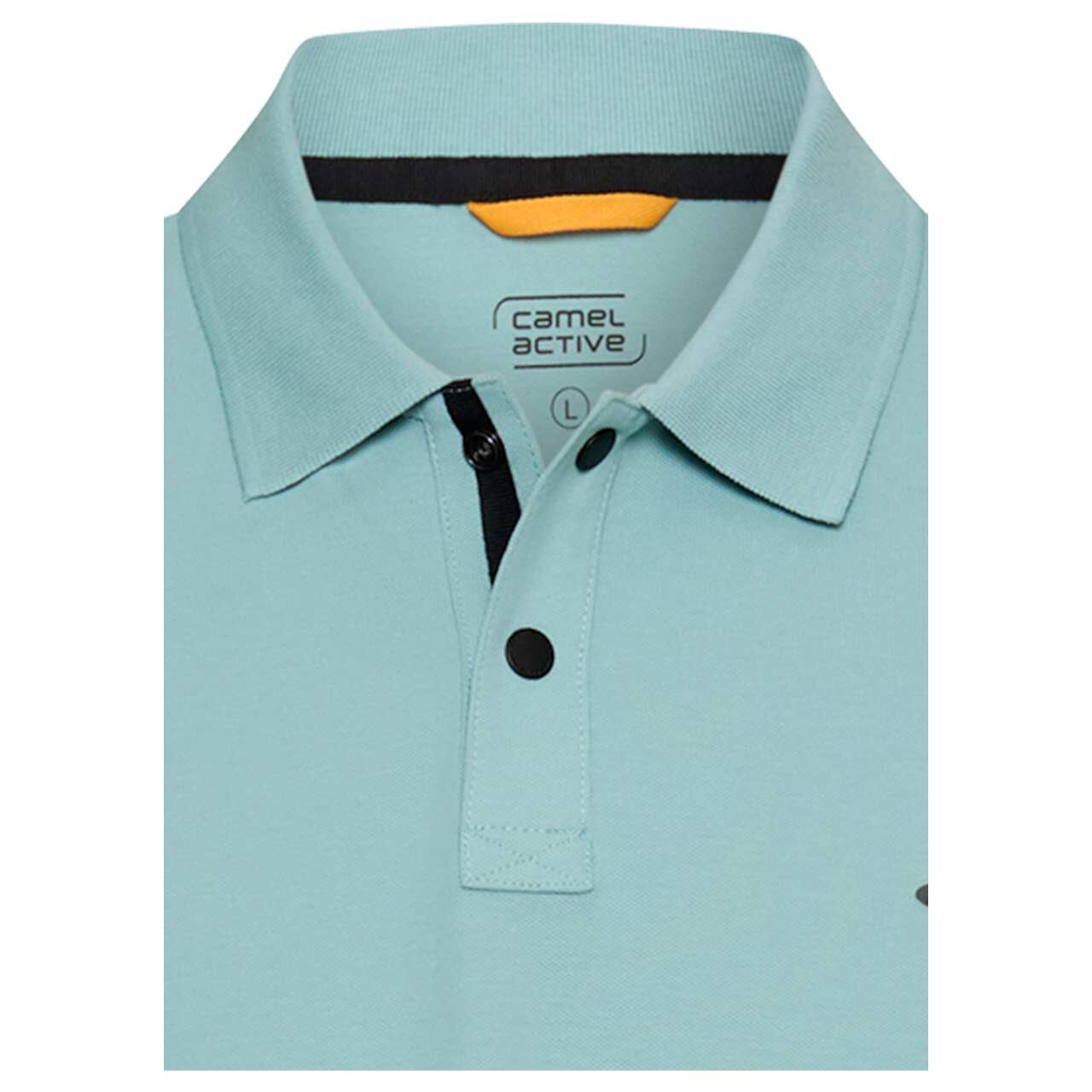 Herren Poloshirt von Camel active in Türkis, detaillierte Vorderansicht Kragen