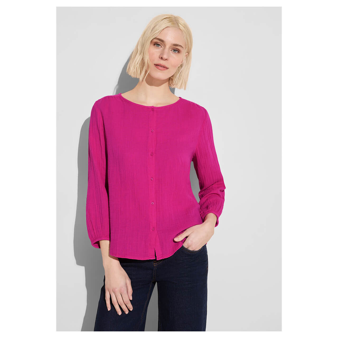 Street One Damen 3/4 Arm Bluse Musselin Buttoned Roundneck magnolia pink