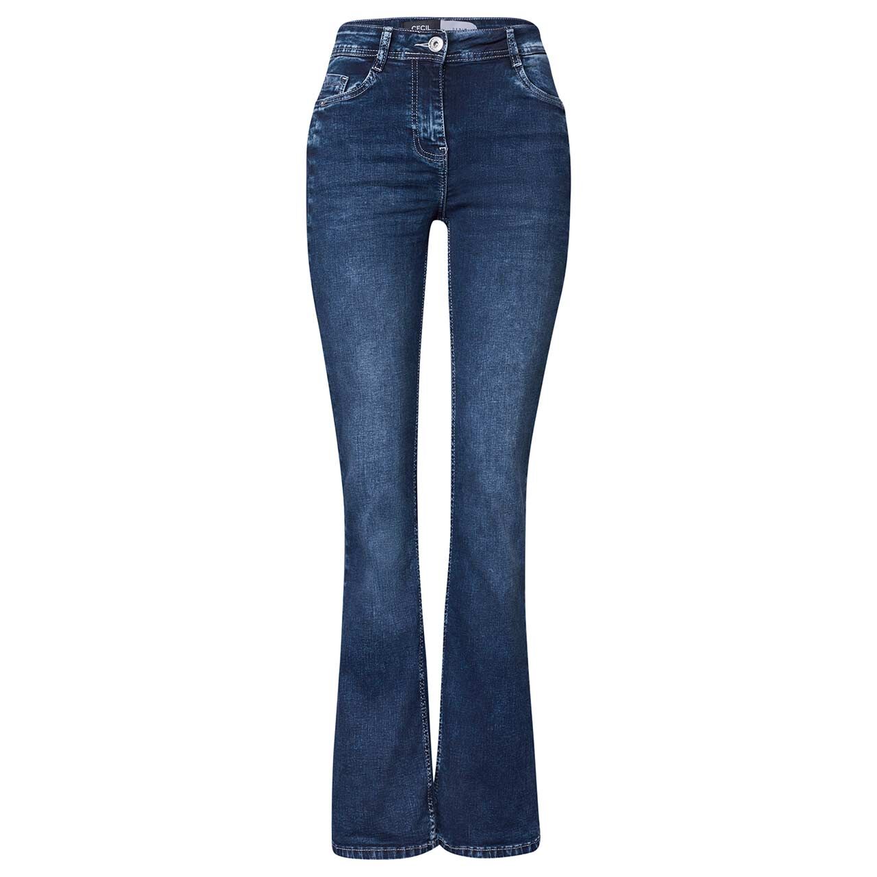 Cecil Toronto Bootcut Jeans mid blue used wash