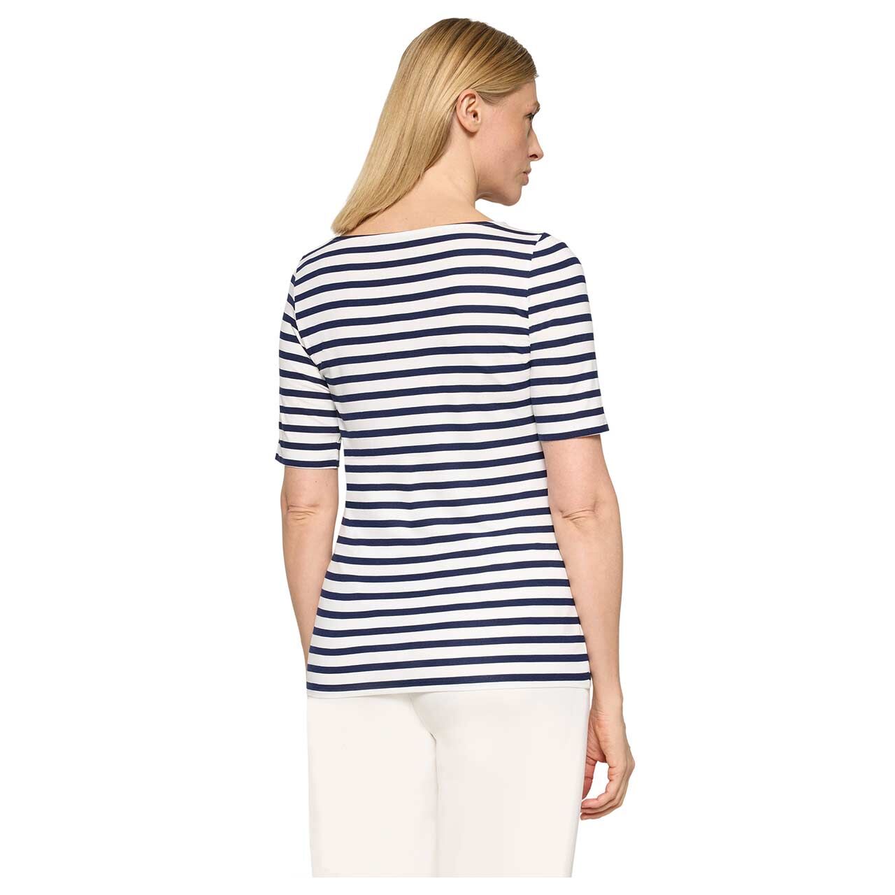 Damen T-Shirt von Betty Barclay in Dunkelblau gestreift, Rückansicht am Model