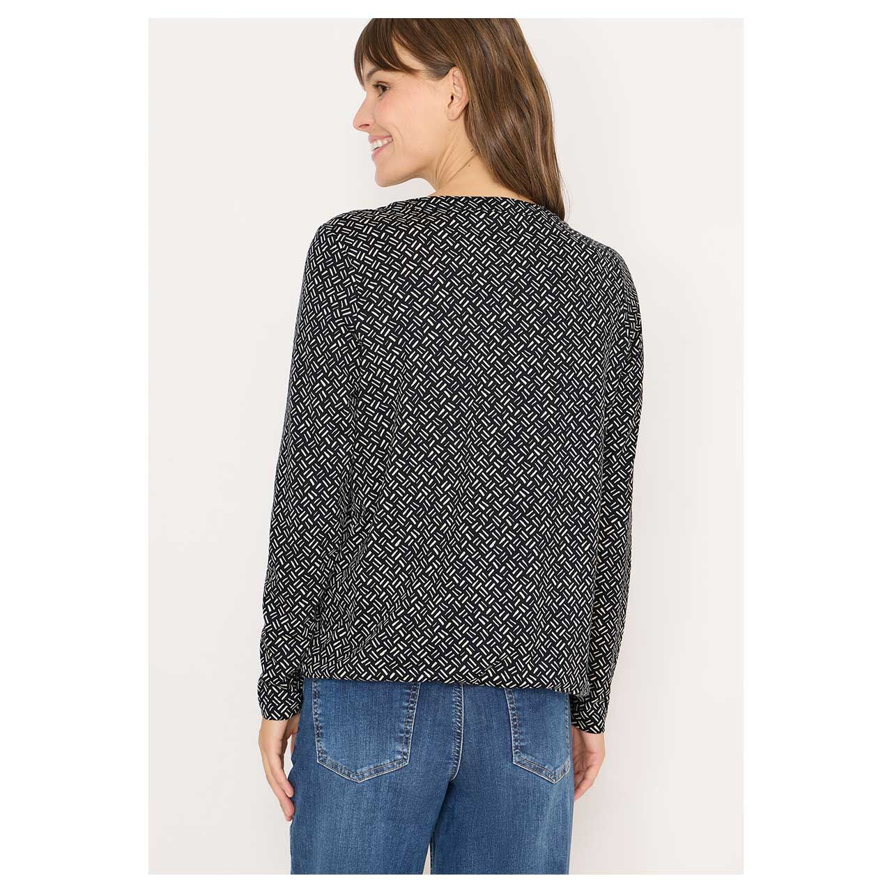 Damen Langarm Shirt Geometric Tunic von Cecil in Greige mit Print, Rückansicht am Model