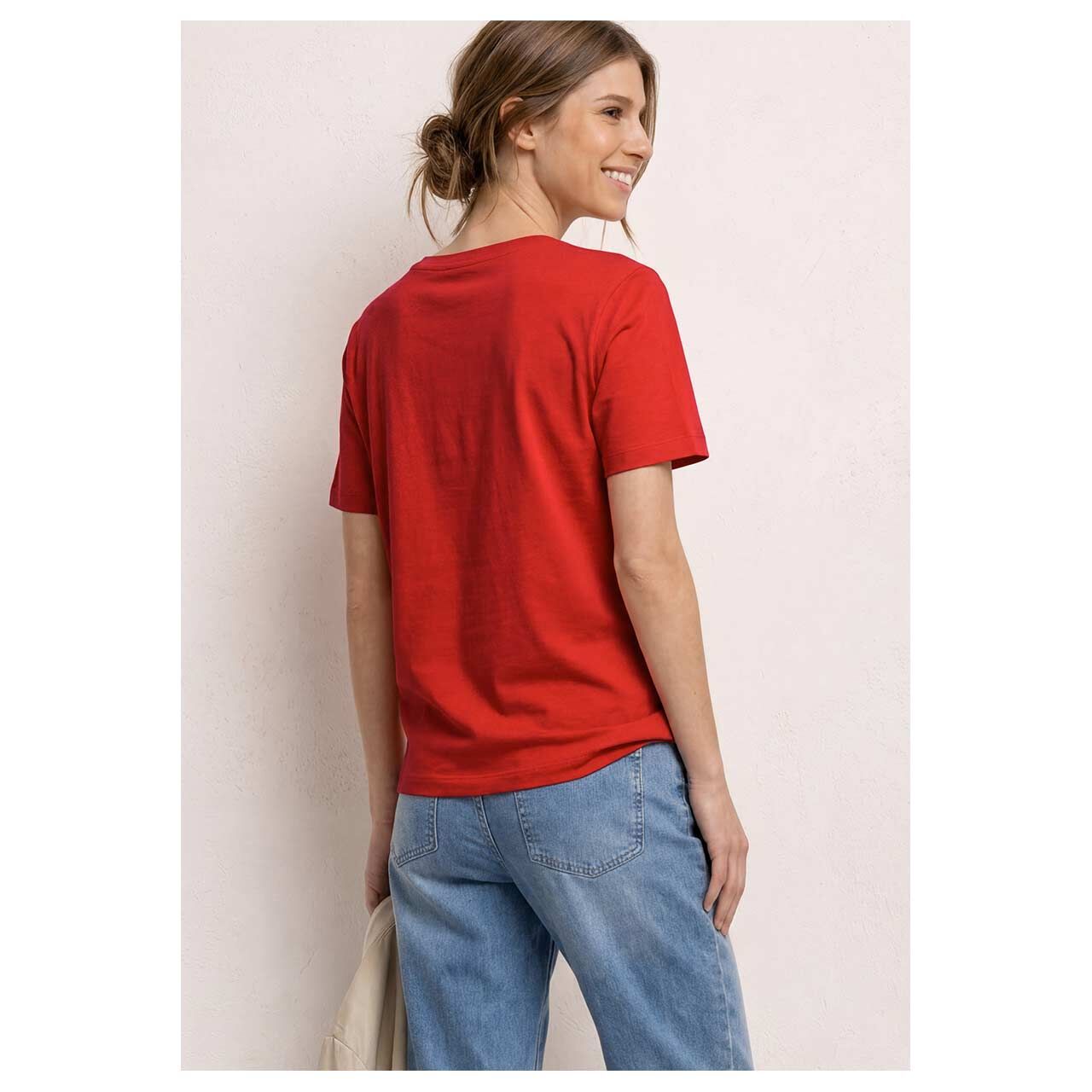 Damen T-Shirt Basic Chest Print von Street One in Rot mit Print, Rückansicht am Model
