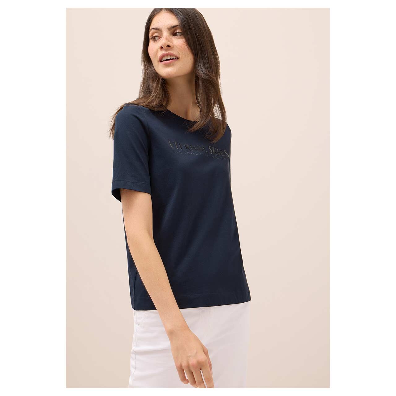 Damen T-Shirt Eternal Skies von Cecil in Dunkelblau, Vorderansicht am Model