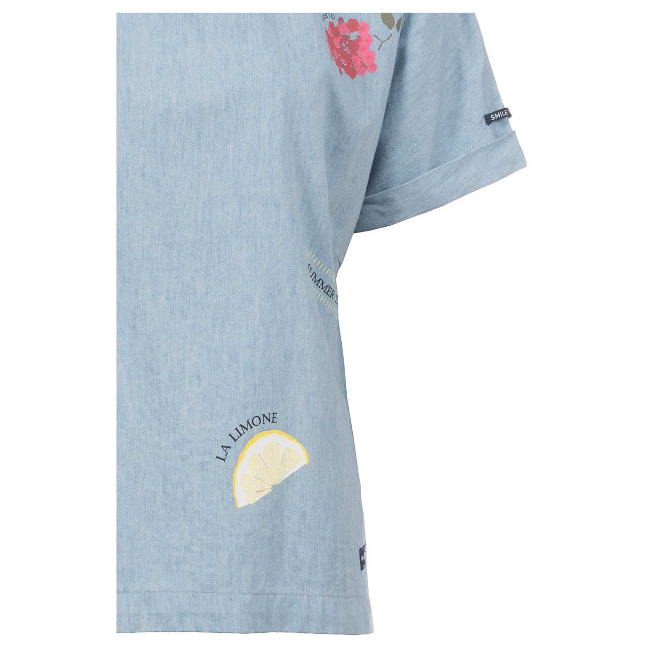Damen Kurzarm Bluse von Soquesto in Blau mit Print, Detailansicht Print