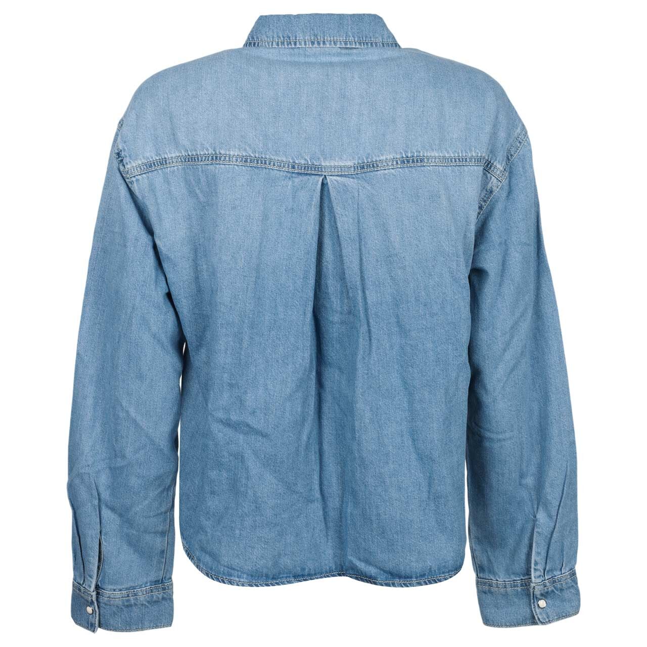 Damen Langarm Bluse von s.Oliver in Hellblau angewaschen, Rückansicht