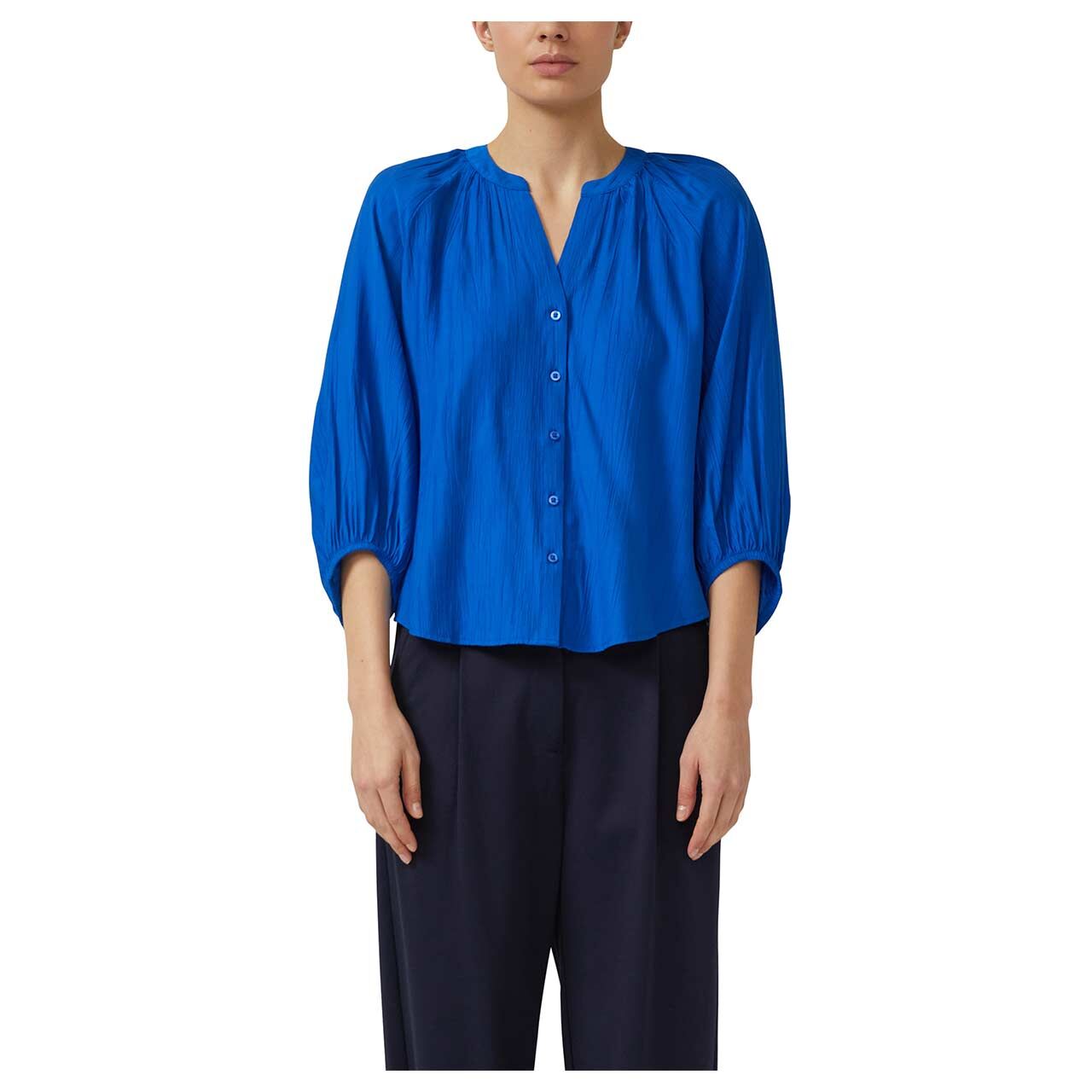 Damen 3/4 Arm Bluse von s.Oliver in Blau, Vorderansicht am Model