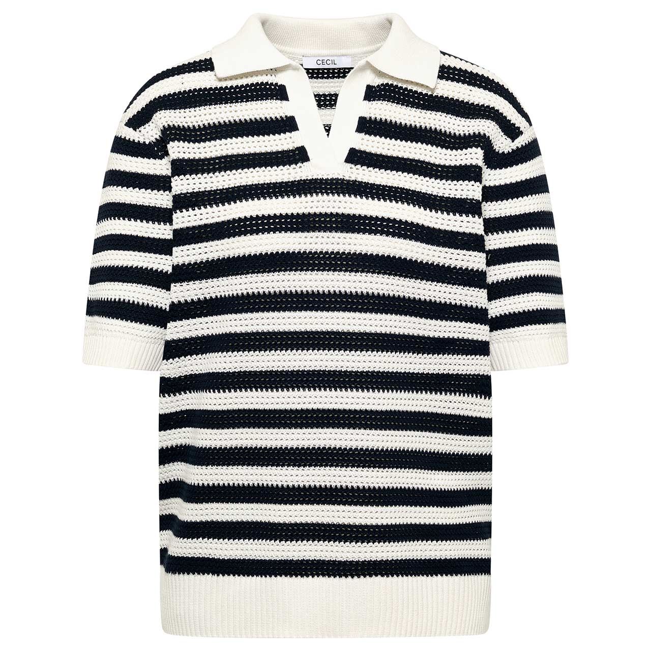 Cecil Damen Polo Kurzarm Pullover Mesh Stripe universal blue