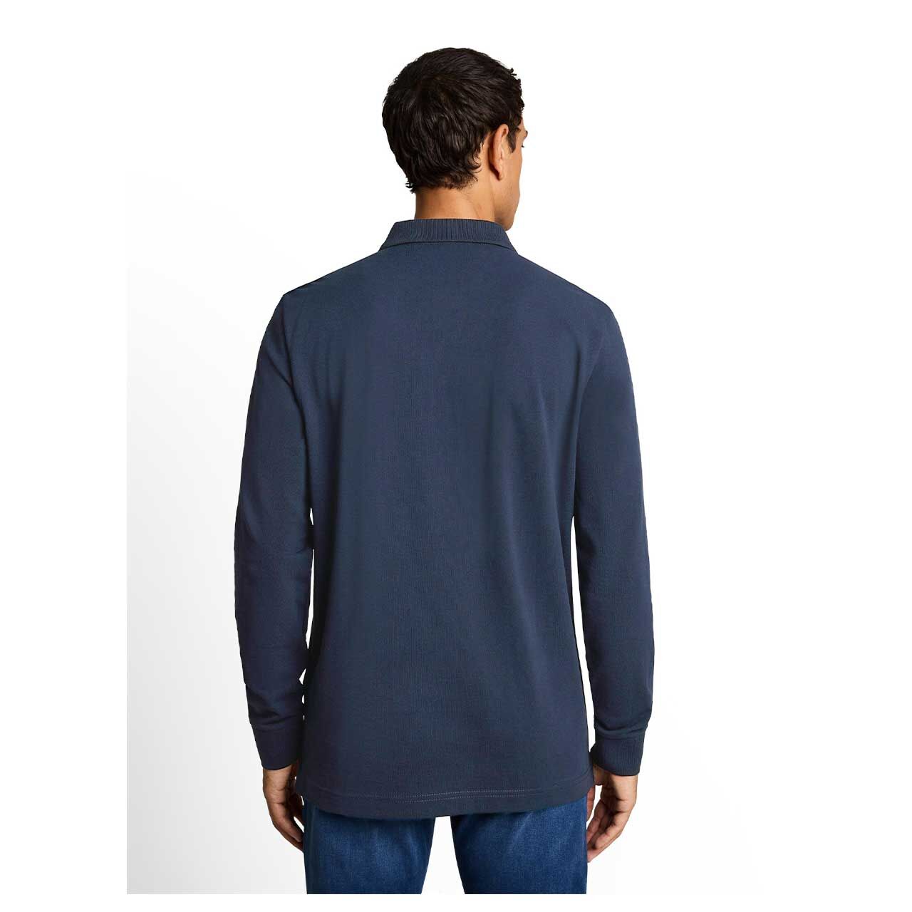 Herren Polo Pullover Basic Longsleeve von Tom Tailor in Dunkelblau, Ganzkörperansicht am Model