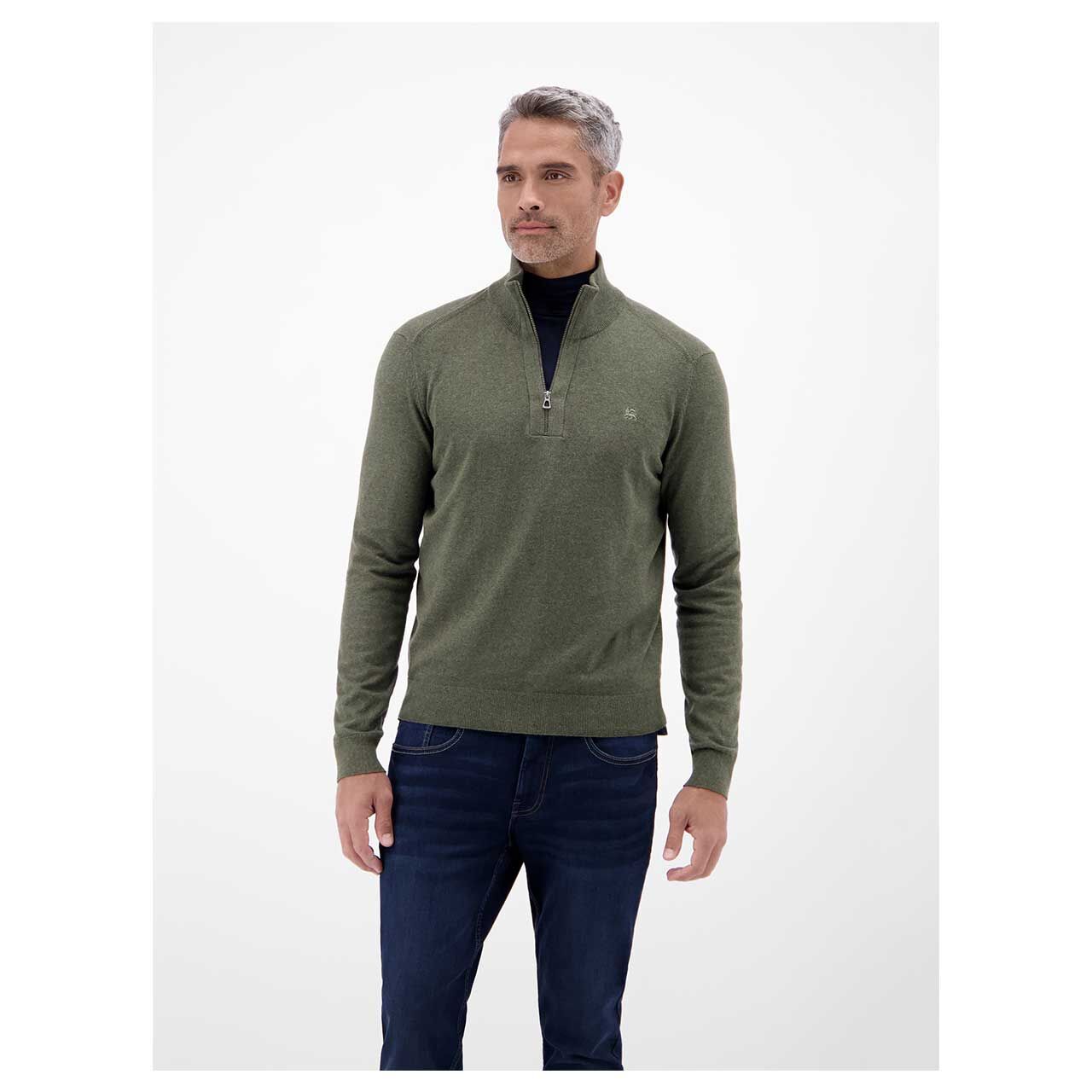 Lerros Herren Pullover Troyer soft nordic olive melange
