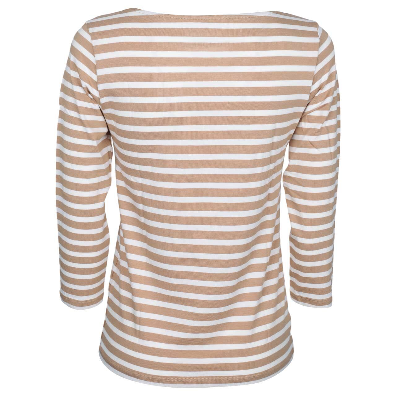 Damen 3/4 Arm Shirt von Munich Freedom in Hellbraun-Cremeweiß gestreift, Rückansicht