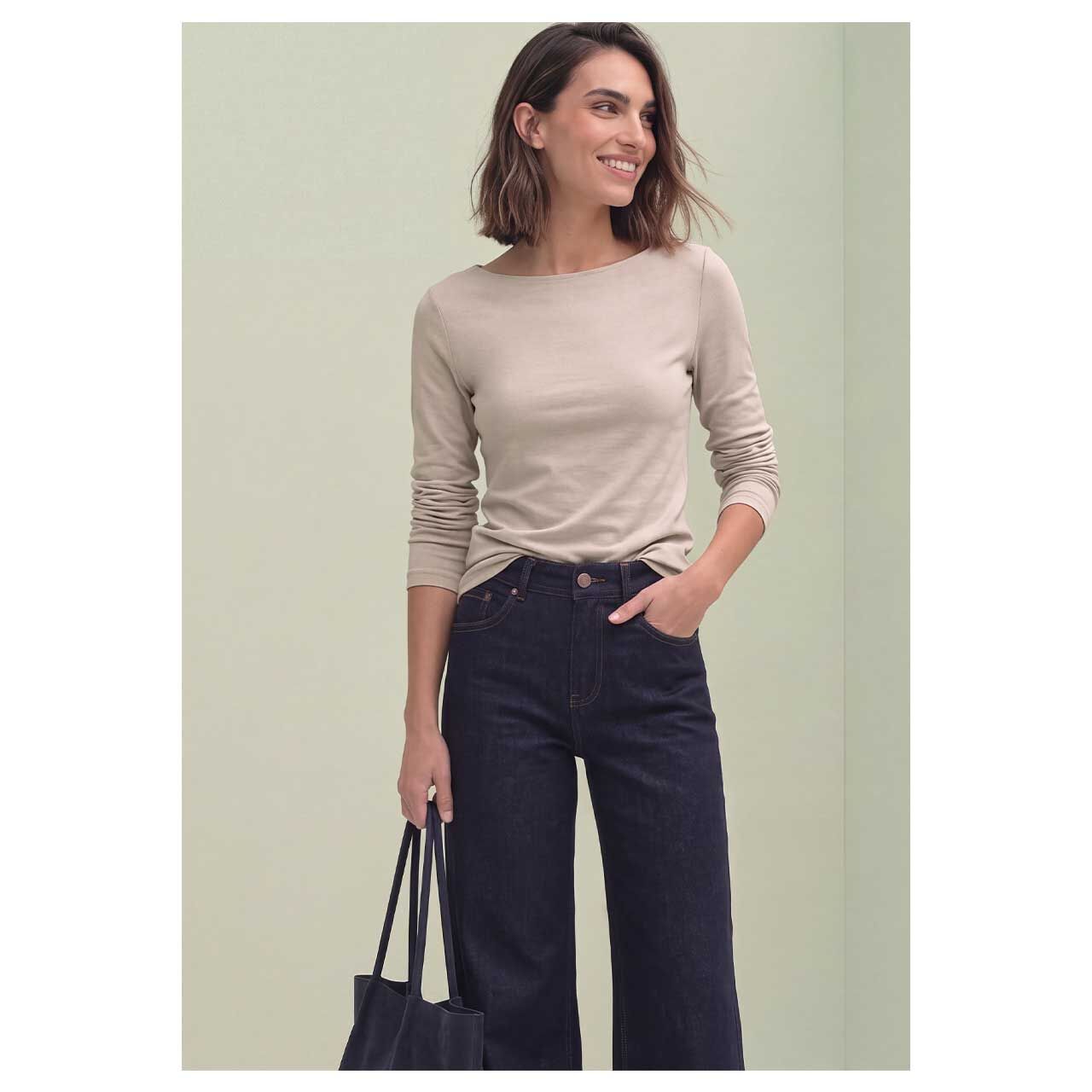 Damen Langarm Shirt Lanea von Street One in Beige, Vorderansicht am Model