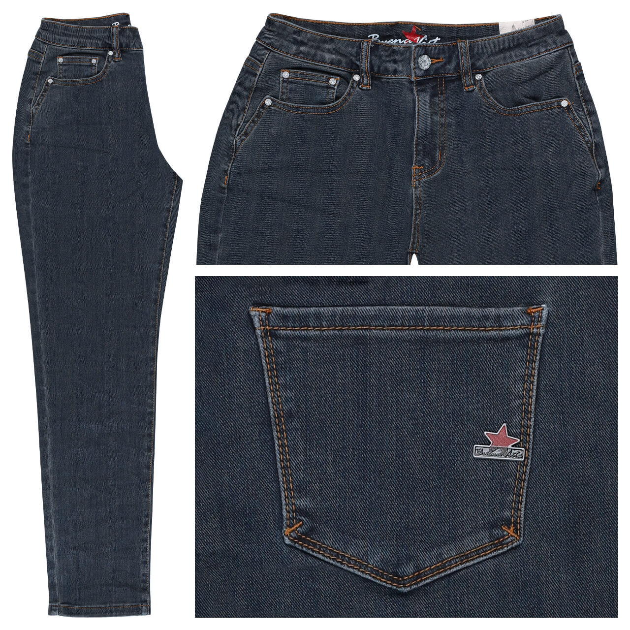 Damen Ankle Jeans Ibiza Cropped Stretch Denim von Buena Vista in Dunkelblau mit der Farbnummer 8850, Vorderansicht