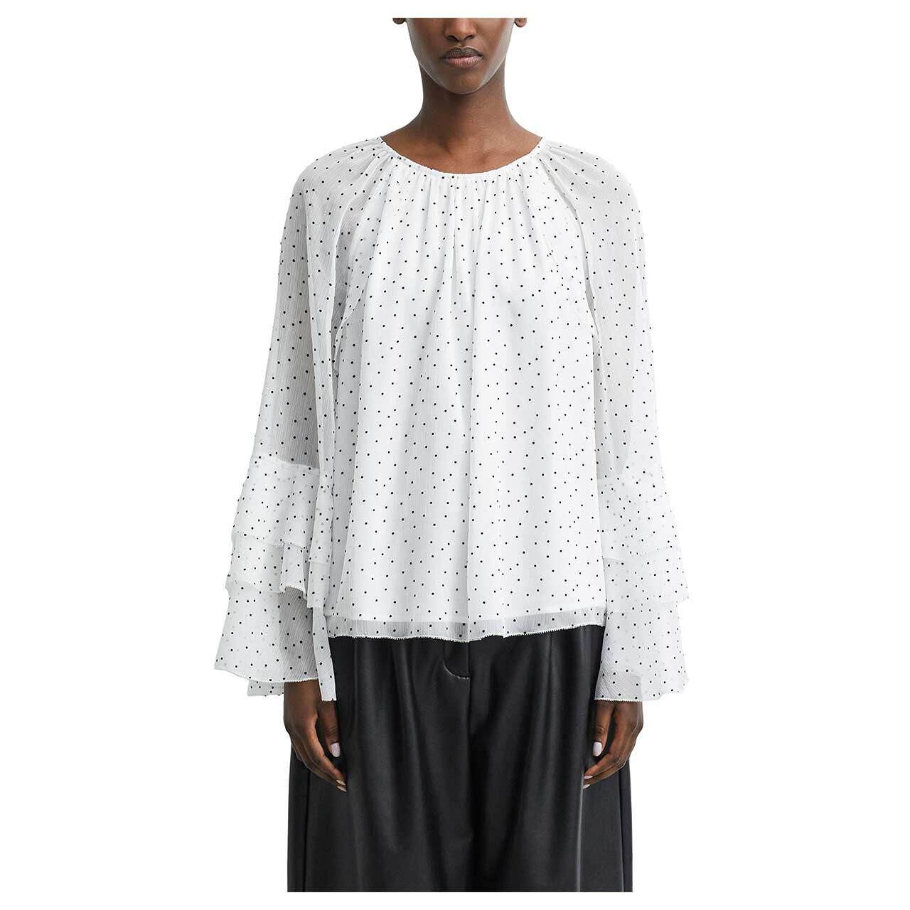 Damen Langarm Bluse von Comma in Weiß mit Print, Vorderansicht am Model