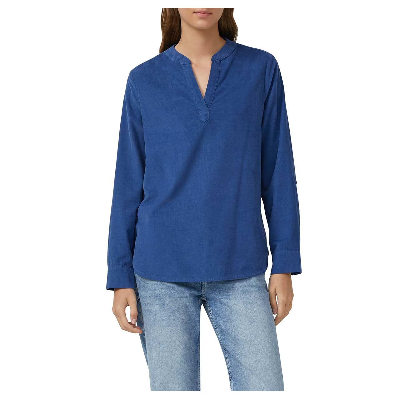 Damen Langarm Cord Bluse von s.Oliver in Dunkelblau, Vorderansicht am Model