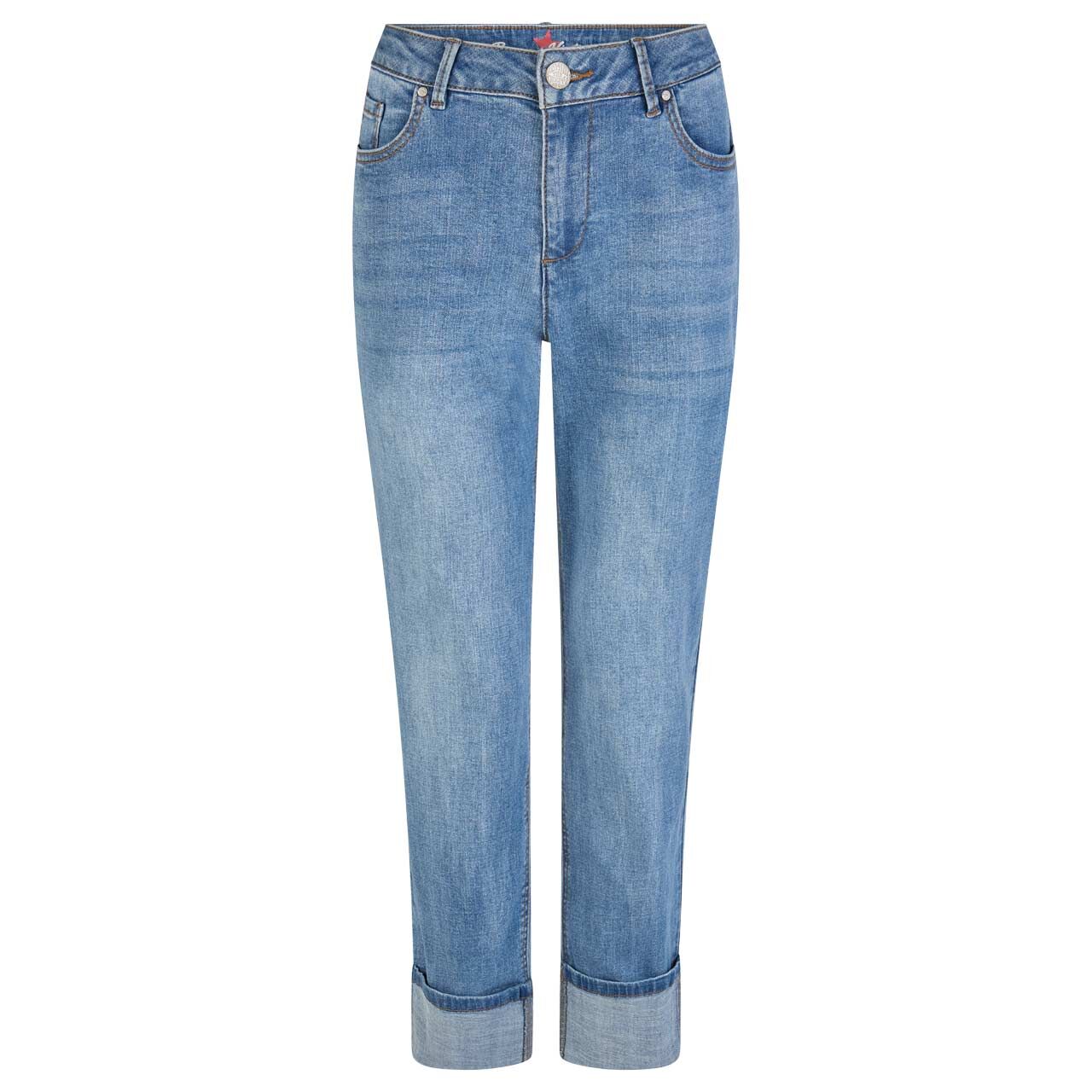 Damen 7/8 Jeans Stella-Zip Straight Stretch Denim von Buena Vista in Blau angewaschen, Vorderansicht