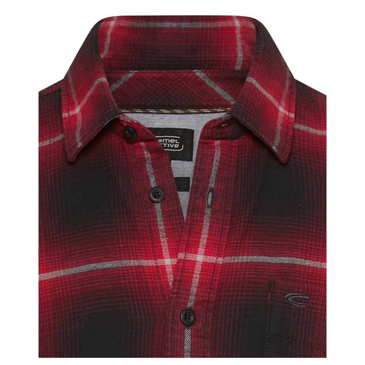 Herren Langarm Hemd von Camel active in der Farbe Rot-Schwarz kariert, Detailansicht vorne