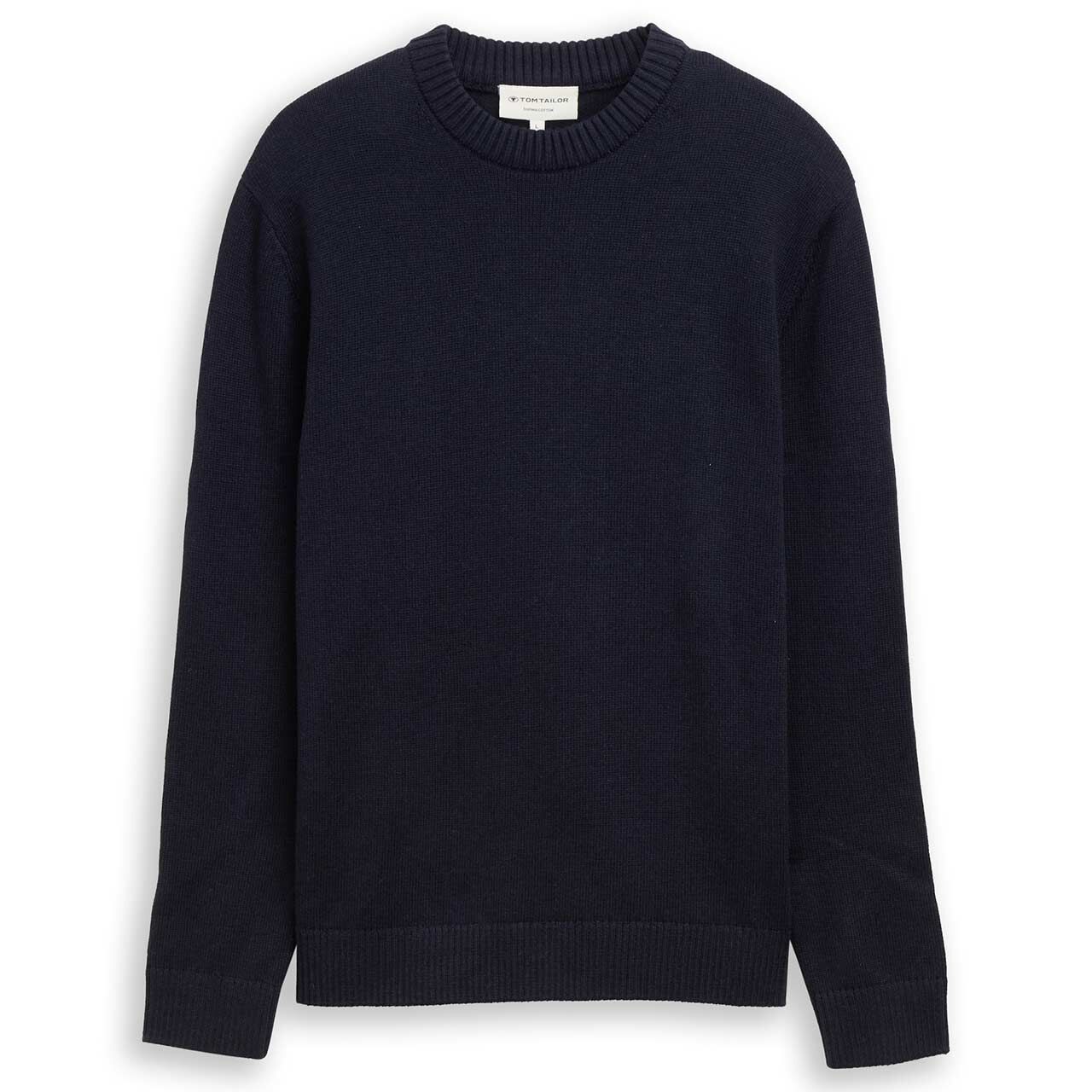 Tom Tailor Herren Pullover Crew Neck Knit navy melange supima®