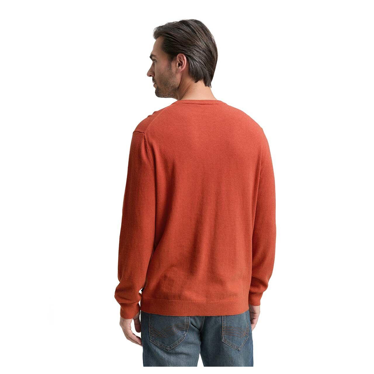 Herren Pullover Cashmere Crewneck Knit von Tom Tailor in Orange meliert, Rückansicht am Model