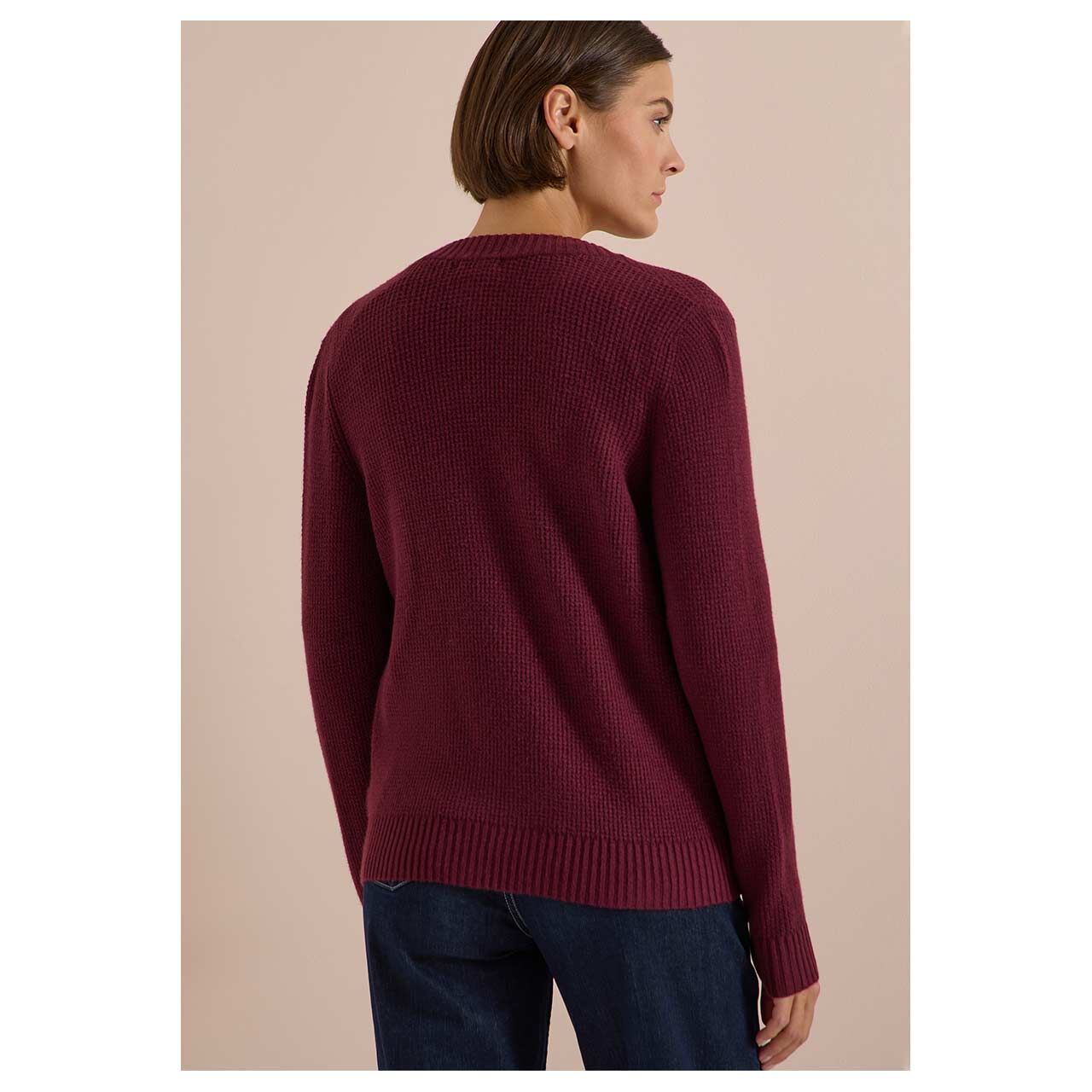Damen Strickjacke Cosy Zipper Cardigan von Cecil in Weinrot, Rückansicht am Model