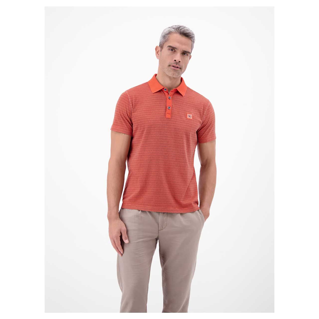 Herren Poloshirt von Lerros in Orange gestreift, Vorderansicht am Model
