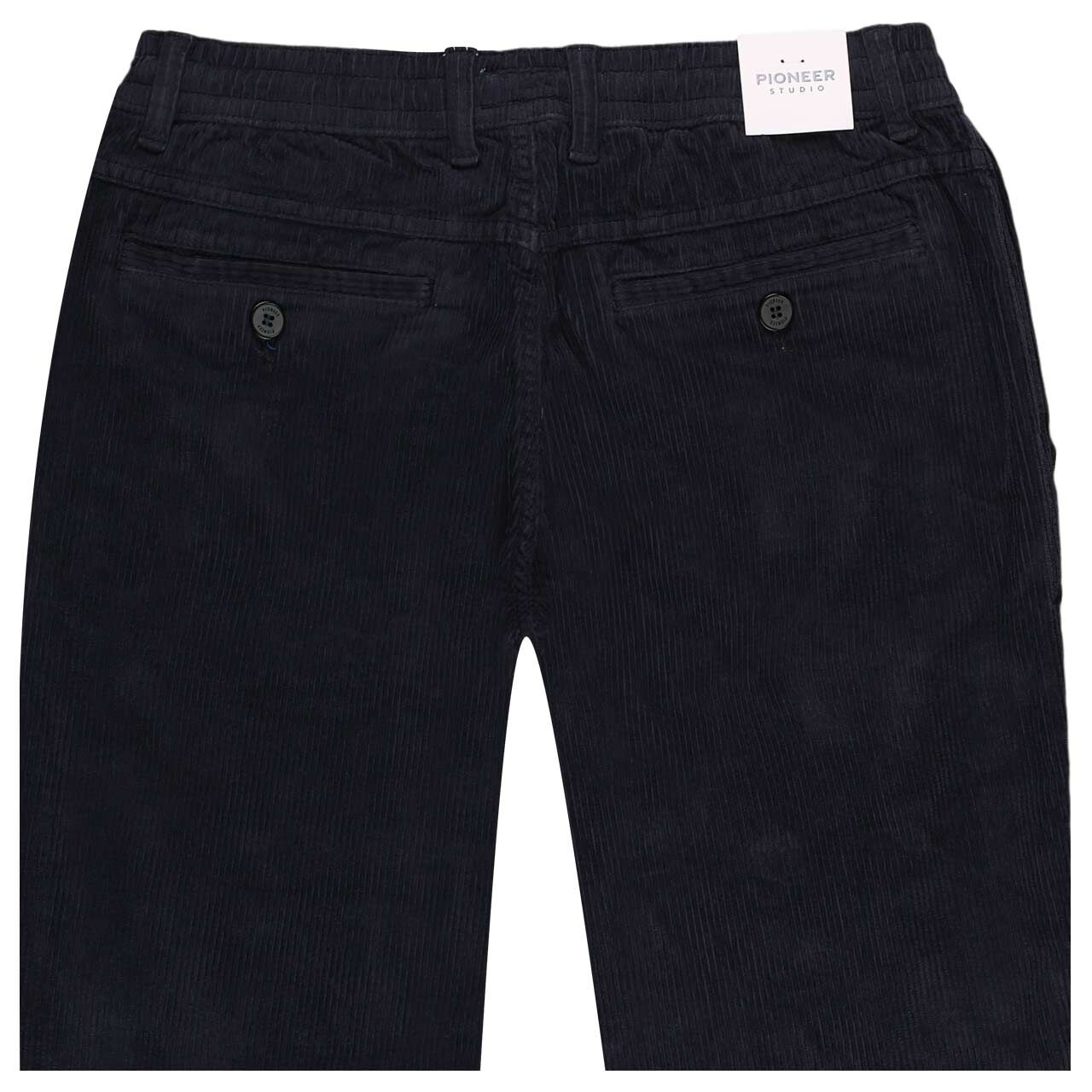 Stretch Herren Cordhose Easton in Dunkelblau, detaillierte Rückansicht
