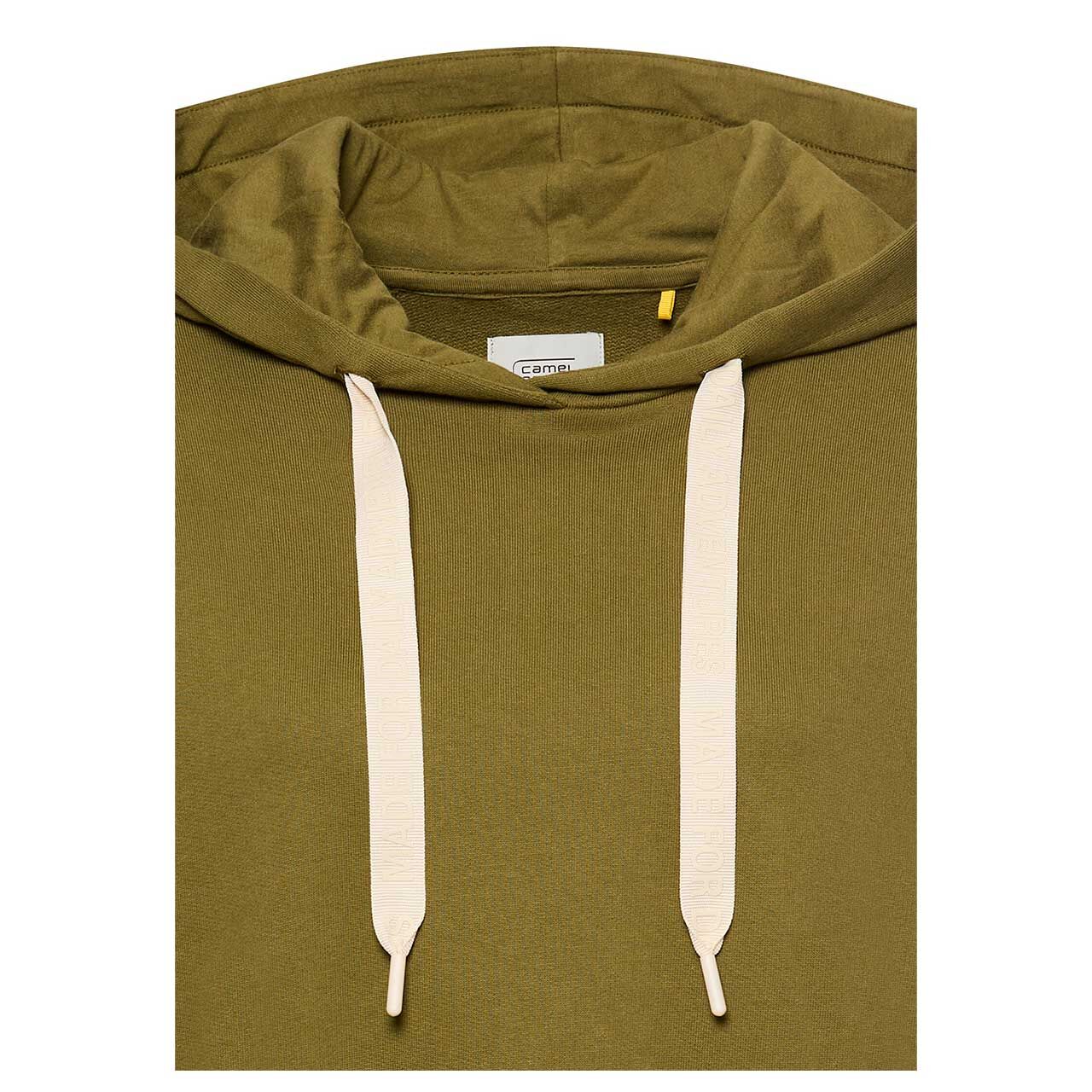 Damen Hoodie Sweatshirt von Camel active in Olivgrün, detaillierte Vorderansicht Kapuze